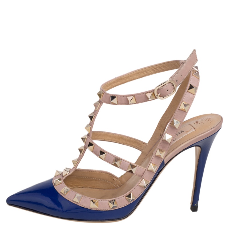 Valentino Pink/Blue Patent Leather Rockstud Pointed Toe Ankle Strap Sandals Size
Valentino Pink/Blue Patent Leather Rockstud Pointed Toe Ankle Strap Sandals Size