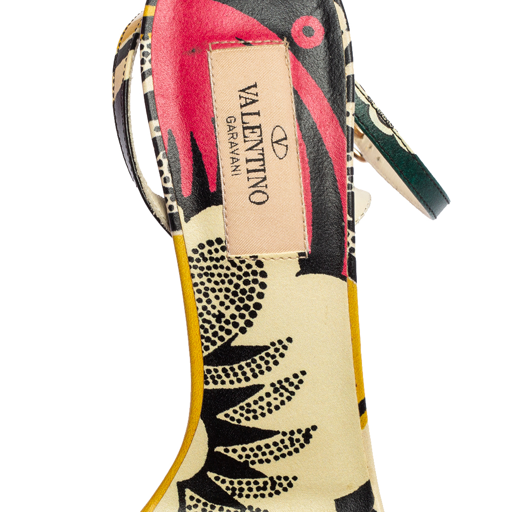 Valentino Multicolor Printed Leather Criss-Cross Ankle-Strap Sandals Size 36.5