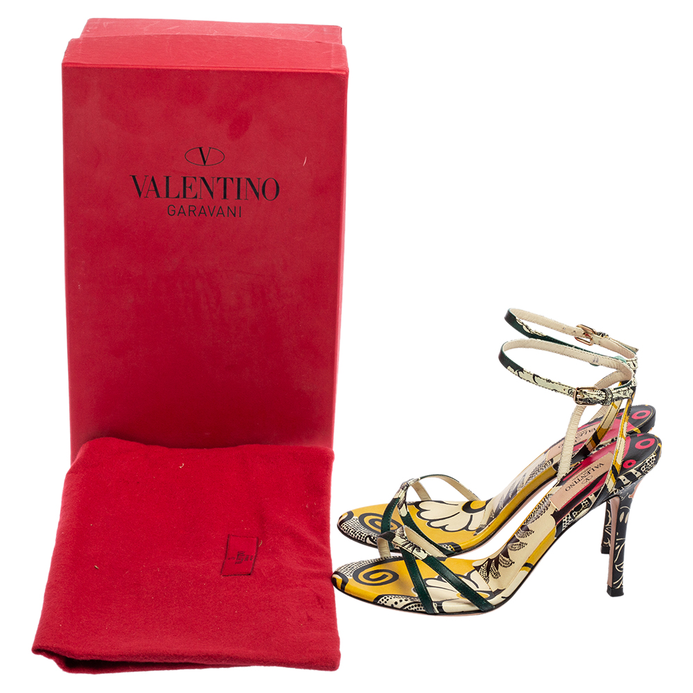 Valentino Multicolor Printed Leather Criss-Cross Ankle-Strap Sandals Size 36.5