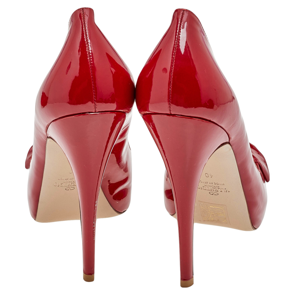 Valentino Red Patent Leather Peep Toe Platform Pumps Size 40