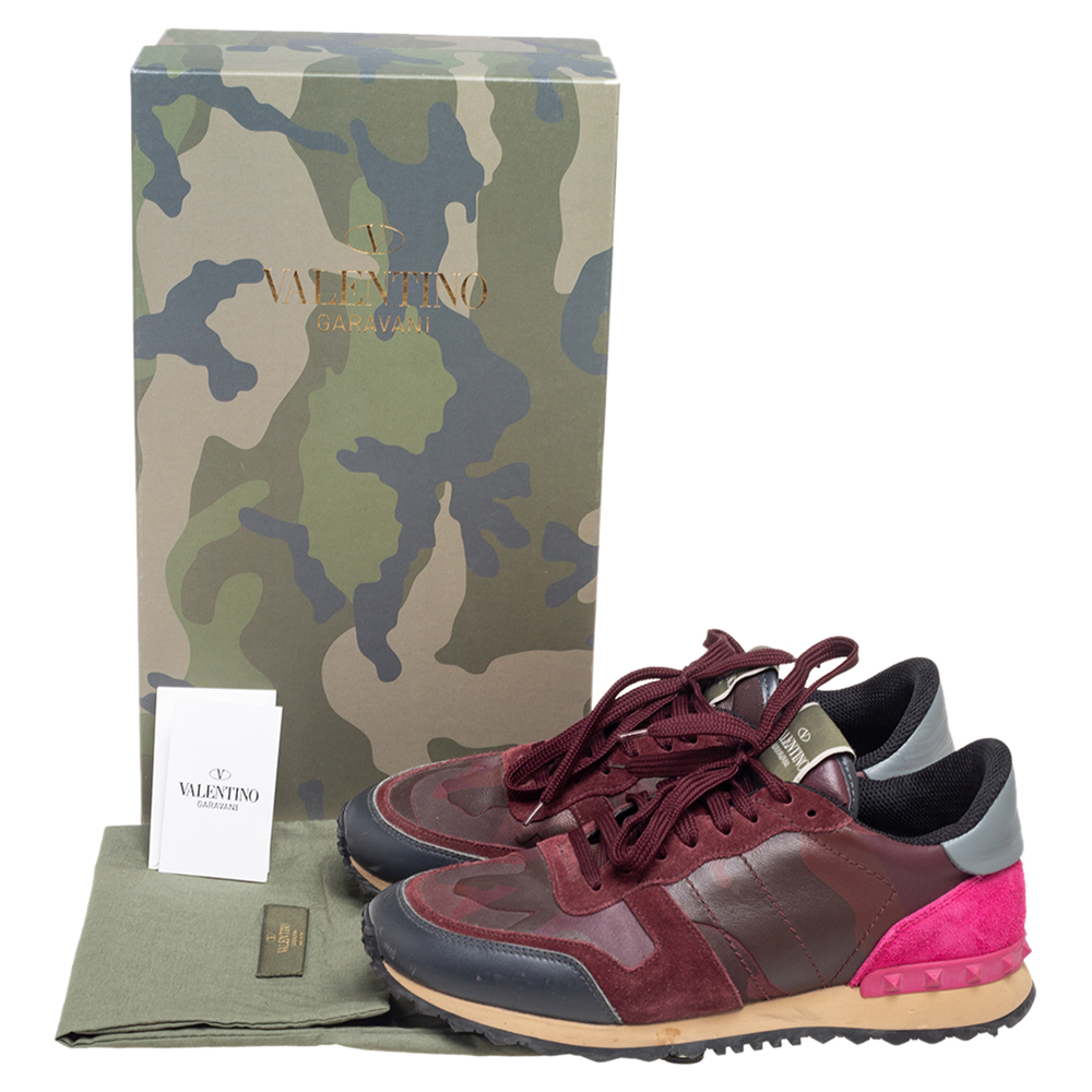 Valentino Multicolor Suede, Camouflage Leather And Canvas Rockrunner Sneakers Size 40