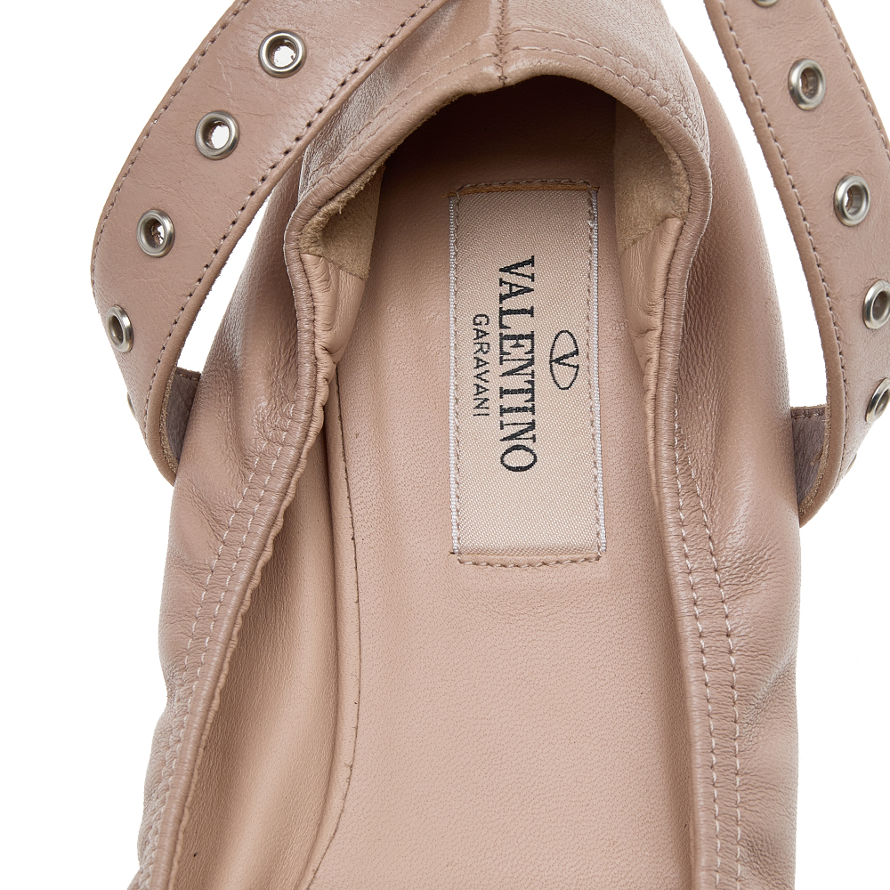 Valentino Beige Leather Love Latch Pointed Toe Ballet Flats Size 38
