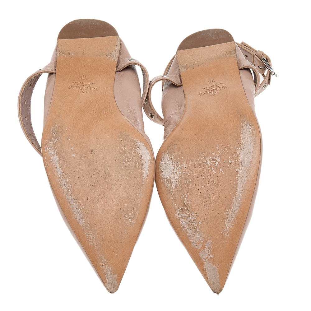 Valentino Beige Leather Love Latch Pointed Toe Ballet Flats Size 38