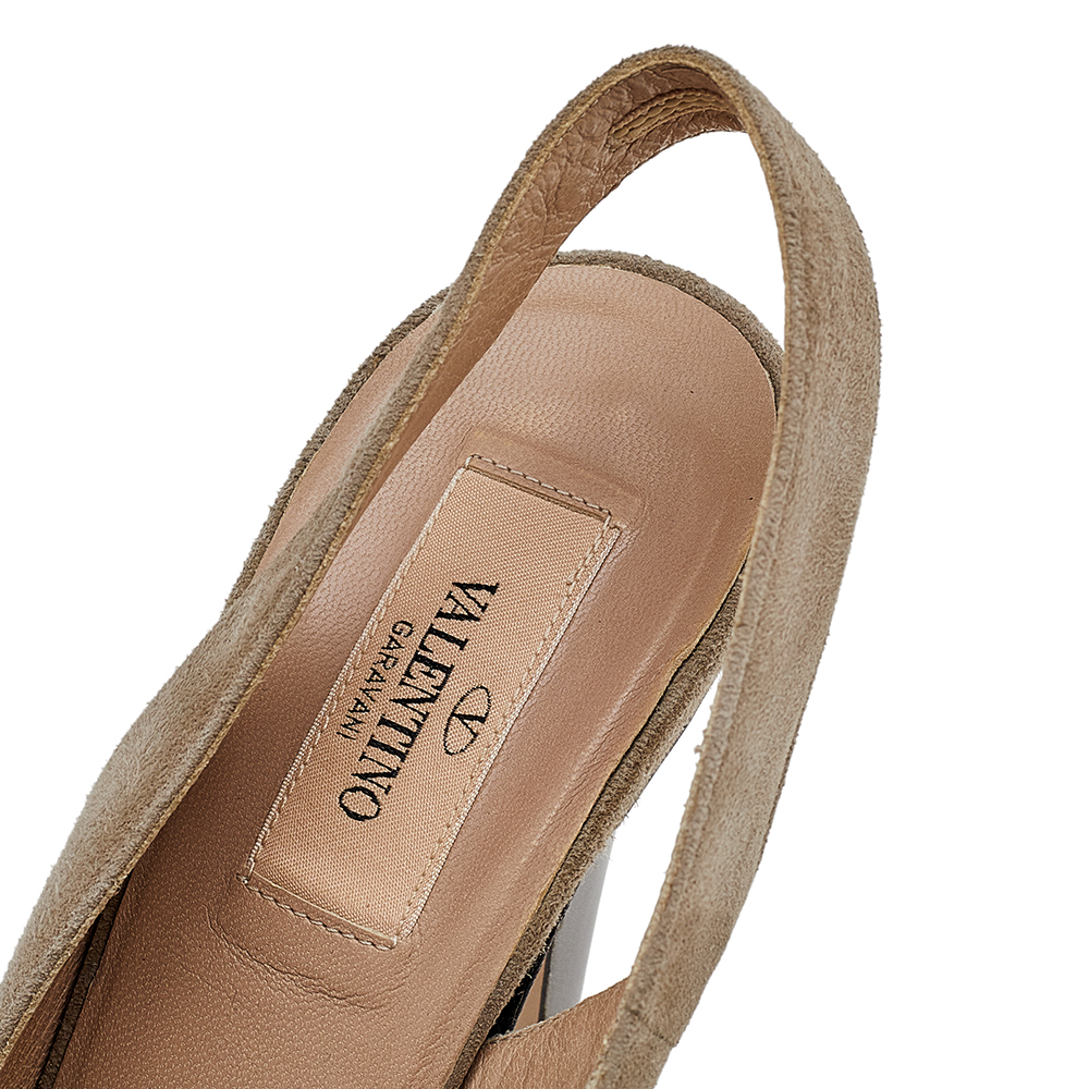 Valentino Dark Beige/Grey Suede And Leather Slingback Platform Sandals Size 38