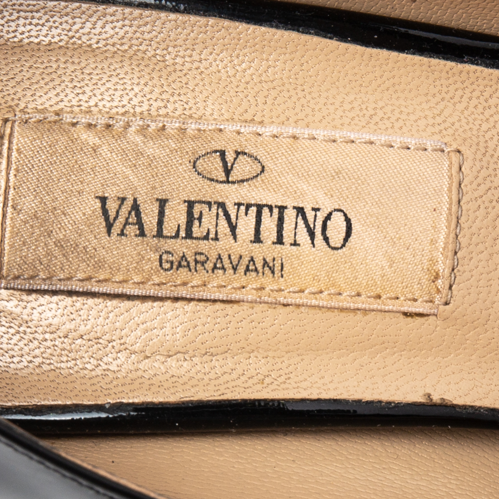 Valentino Black Patent Leather Couture Bow Peep Toe Platform Pumps Size 36
