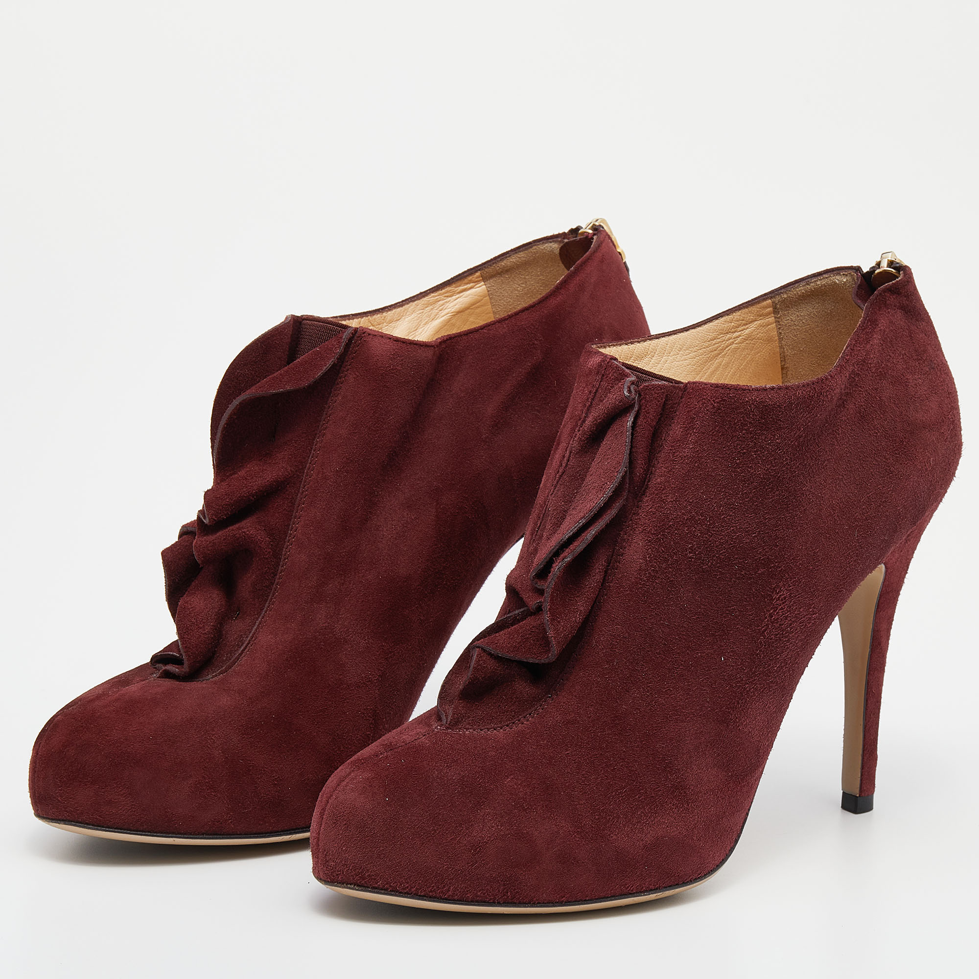 Valentino Red Suede Ankle Booties Size 38.5