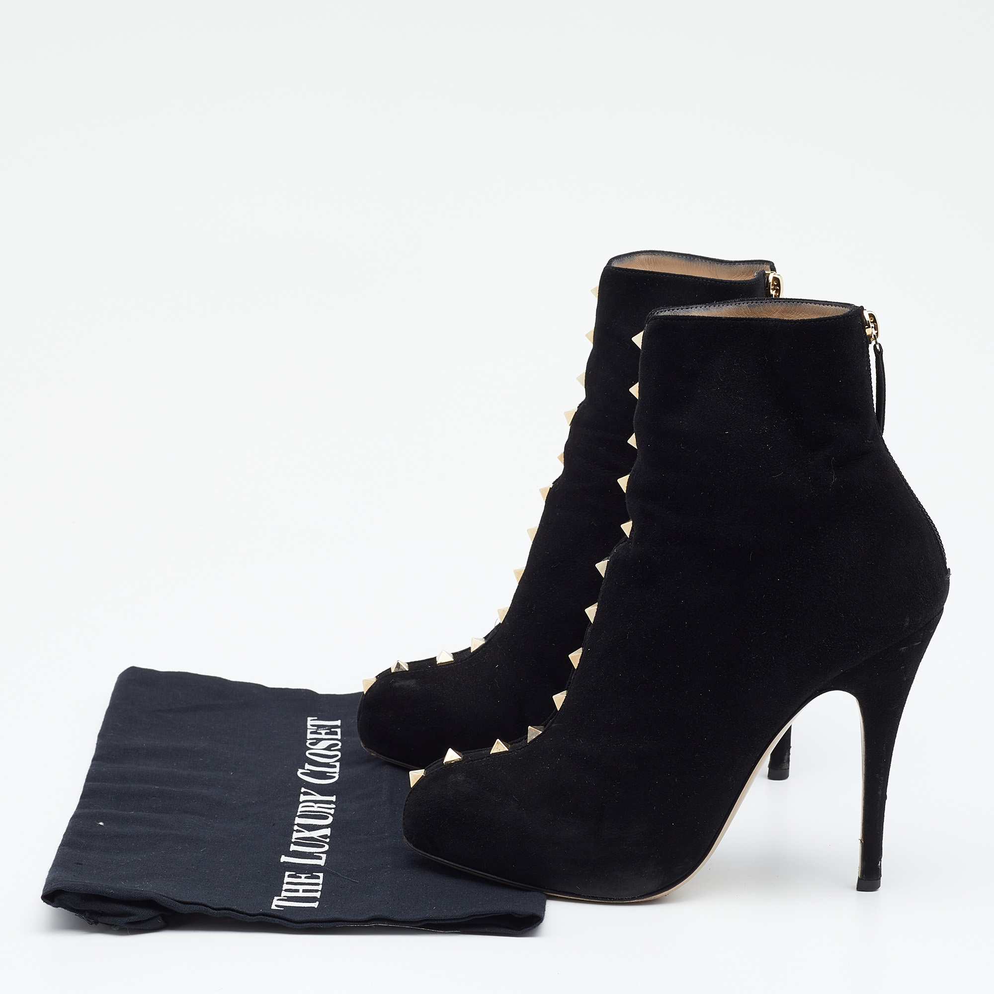 Valentino Black Suede Rockstud Ankle Length Boots Size 38
