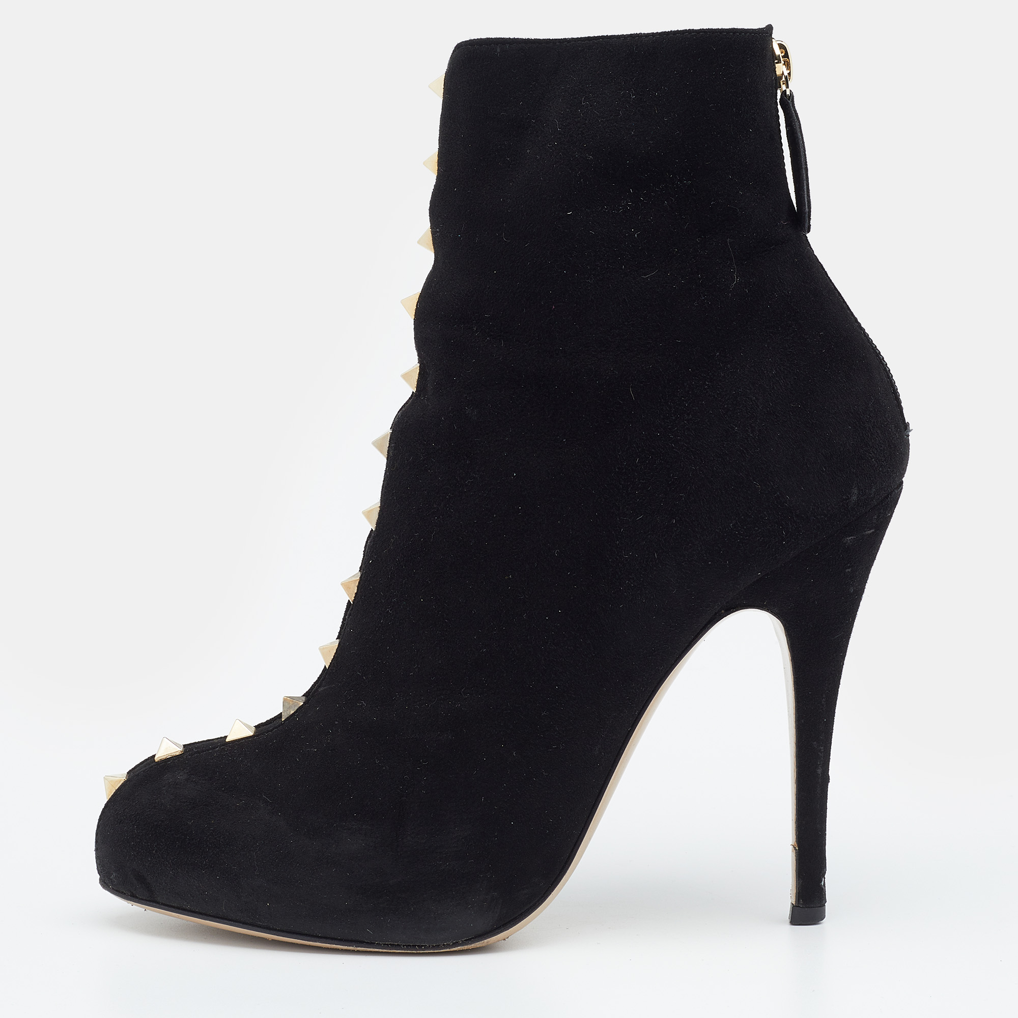 Valentino Black Suede Rockstud Ankle Length Boots Size 38