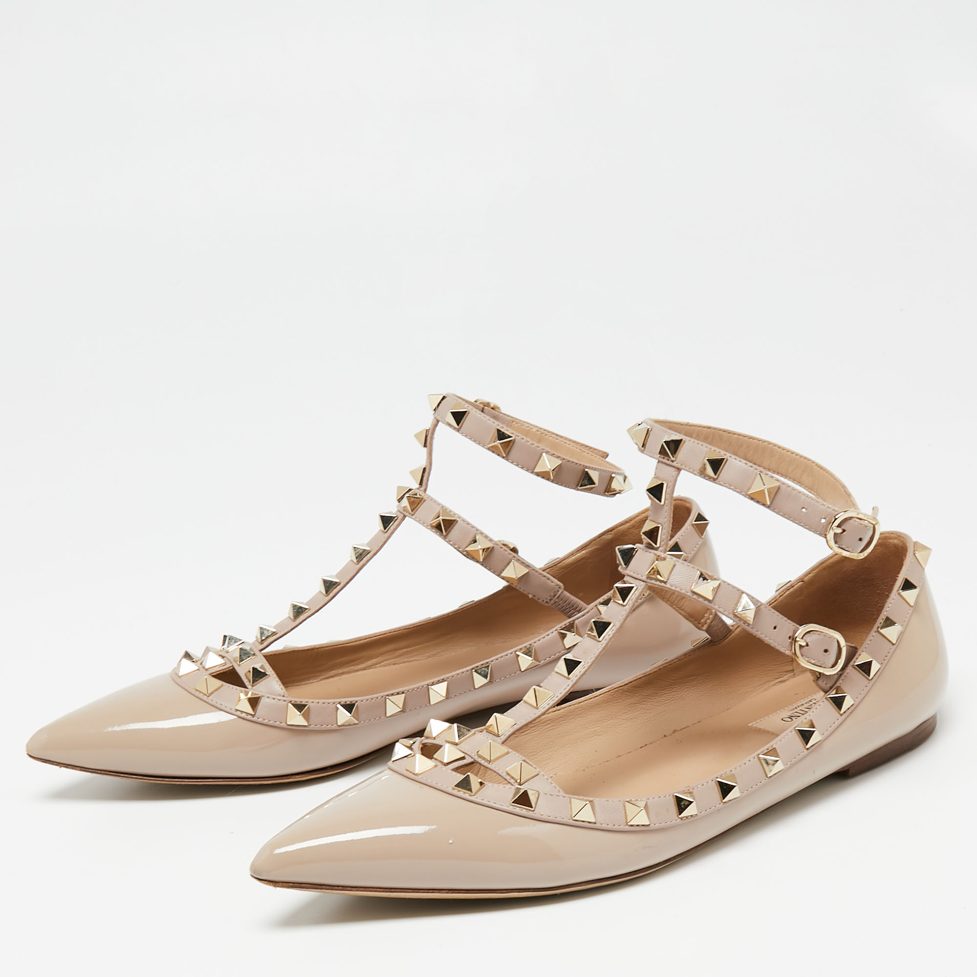 

Valentino Dusty Pink Patent Leather Rockstud Ankle-Strap Ballet Flats Size