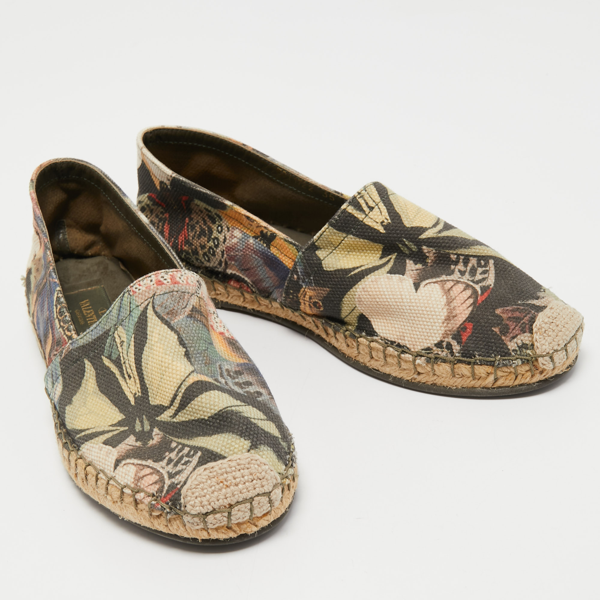 Valentino Multicolor Butterfly Print Canvas Espadrille Flats Size 35