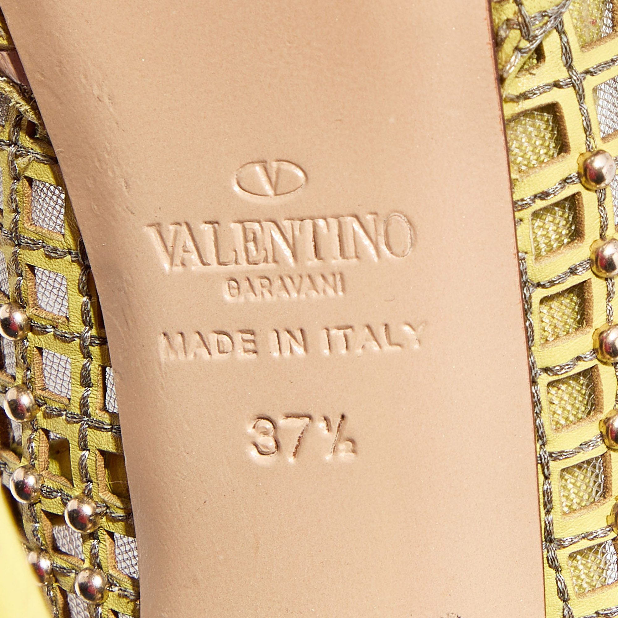 Valentino Yellow Leather Studded Platform Slingback Pumps Size 37.5