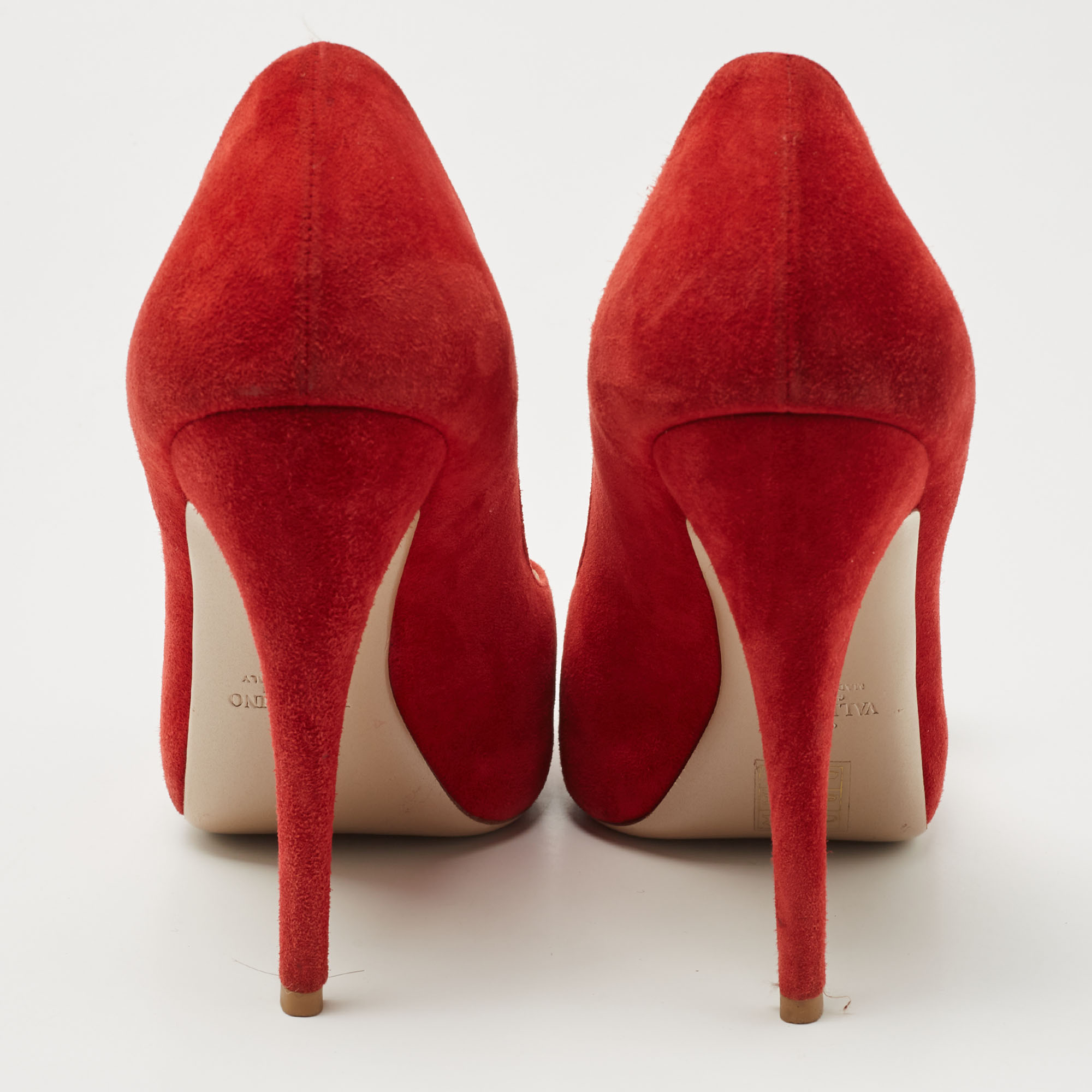 Valentino Red Suede Rose Peep Toe Pumps Size 39.5