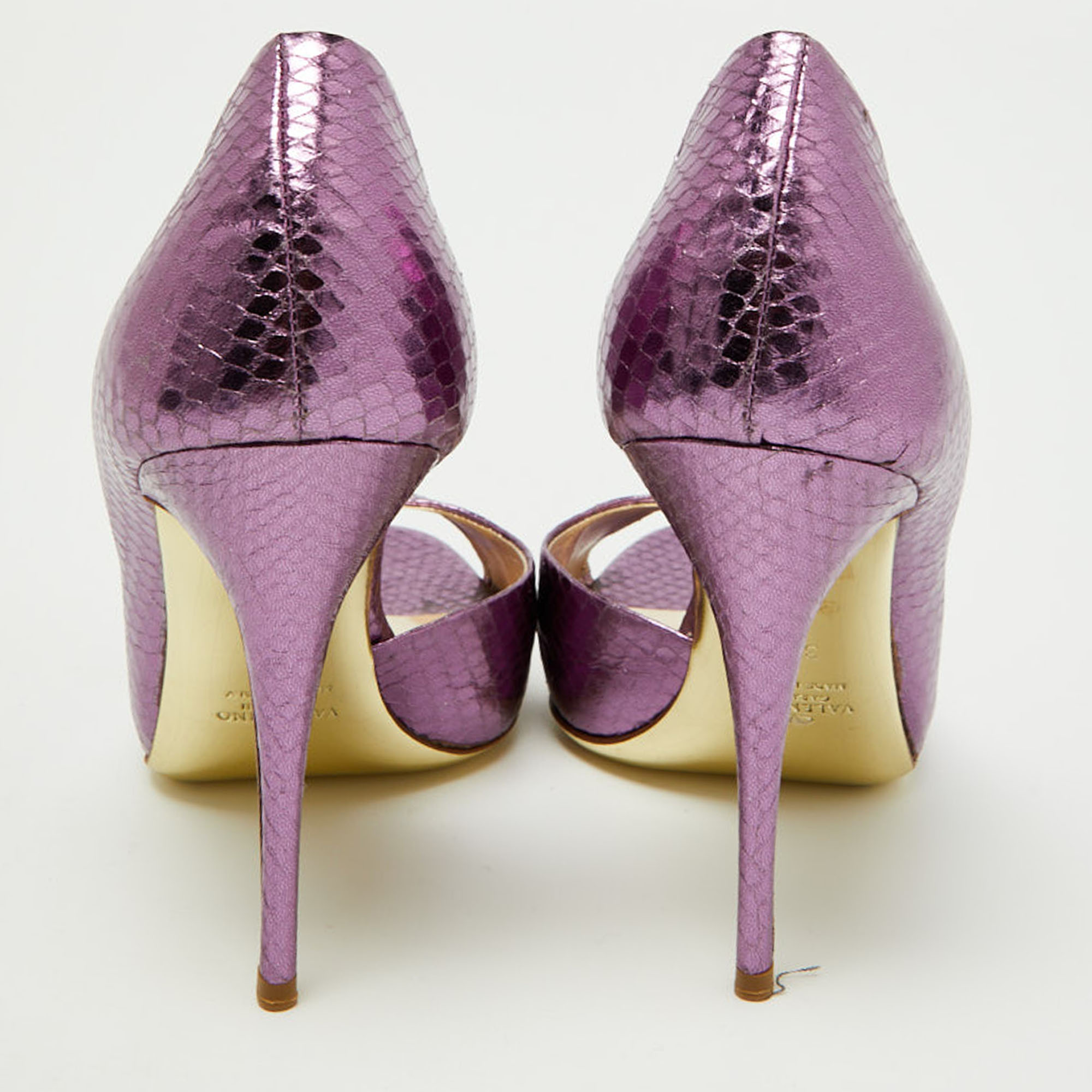 Valentino Metallic Purple Embossed Snakeskin Open Toe D'orsay Pumps Size 36.5
