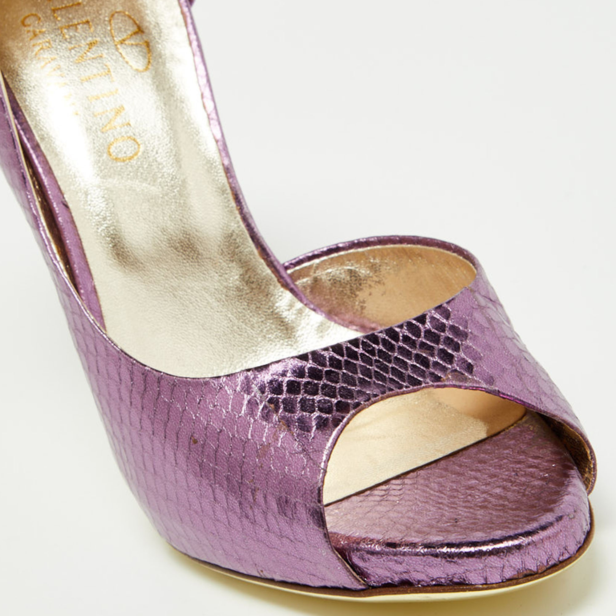 Valentino Metallic Purple Embossed Snakeskin Open Toe D'orsay Pumps Size 36.5