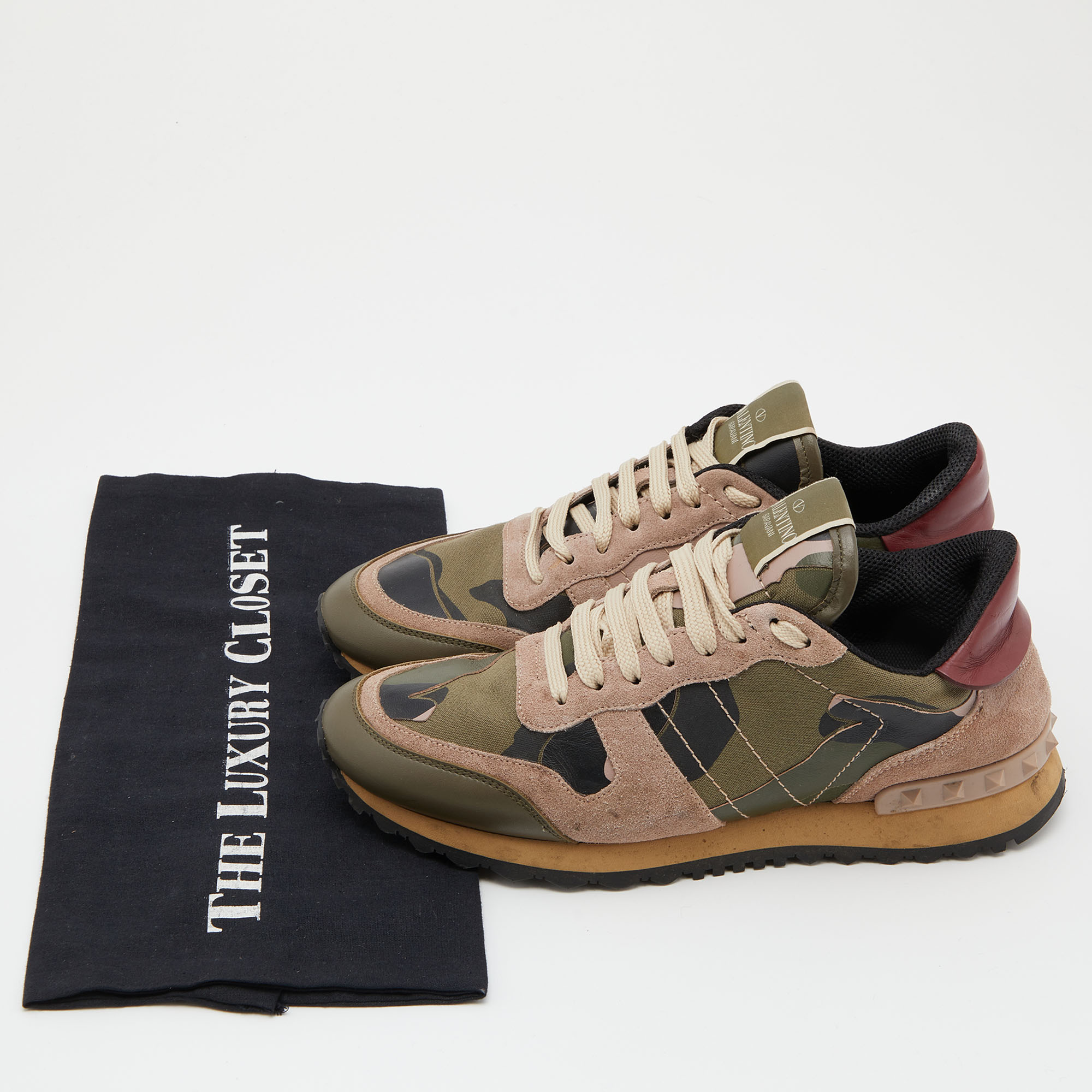 Valentino Multicolor Camouflage Suede,Canvas And Leather Rockrunner Low Top Sneakers Size 38