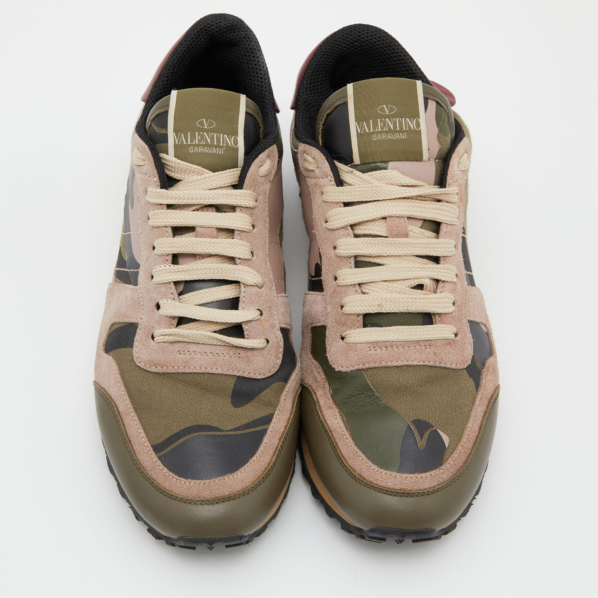 Valentino Multicolor Camouflage Suede,Canvas And Leather Rockrunner Low Top Sneakers Size 38