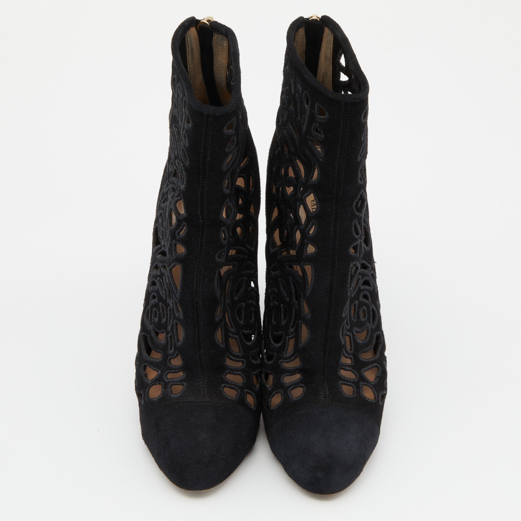 Valentino Black Laser Cut Suede Ankle Length Boots Size 38