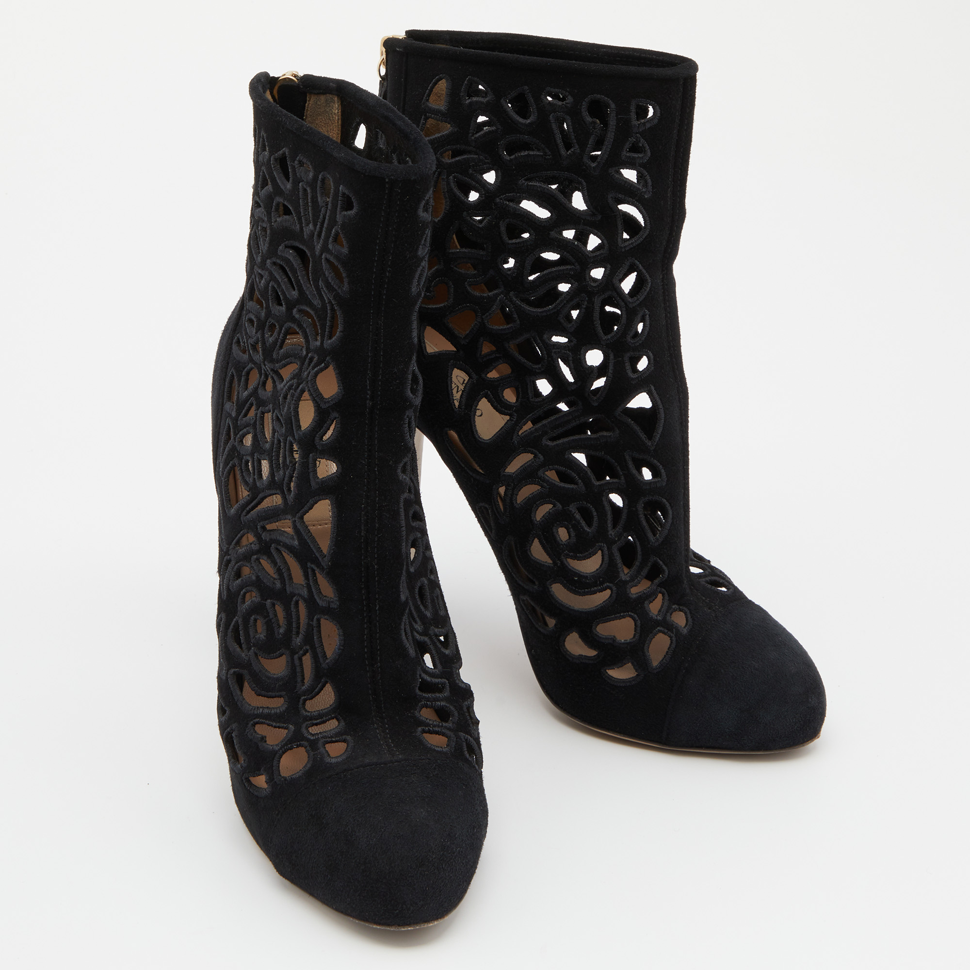 Valentino Black Laser Cut Suede Ankle Length Boots Size 38