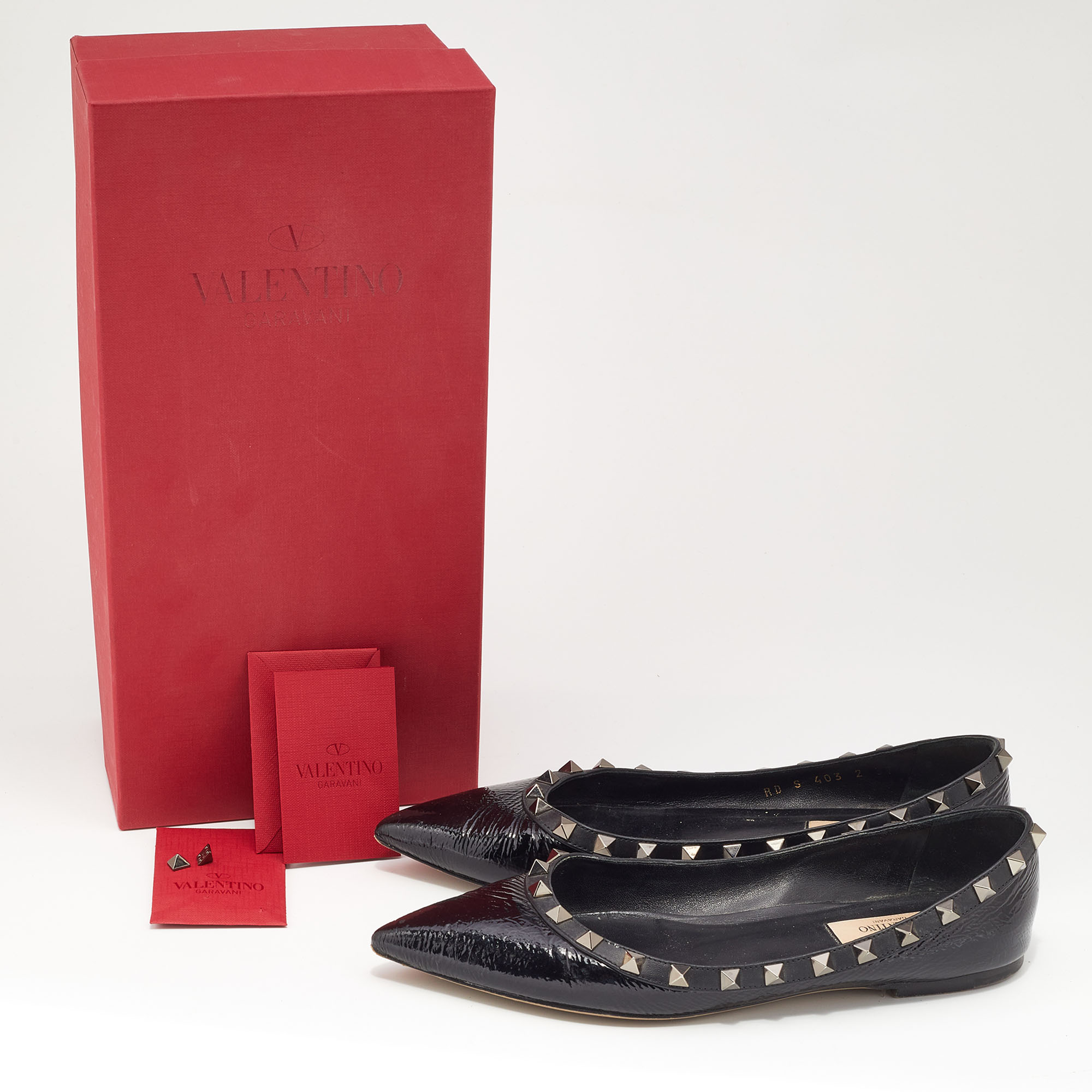 Valentino Black Patent Leather Rockstud Ballet Flats Size 37