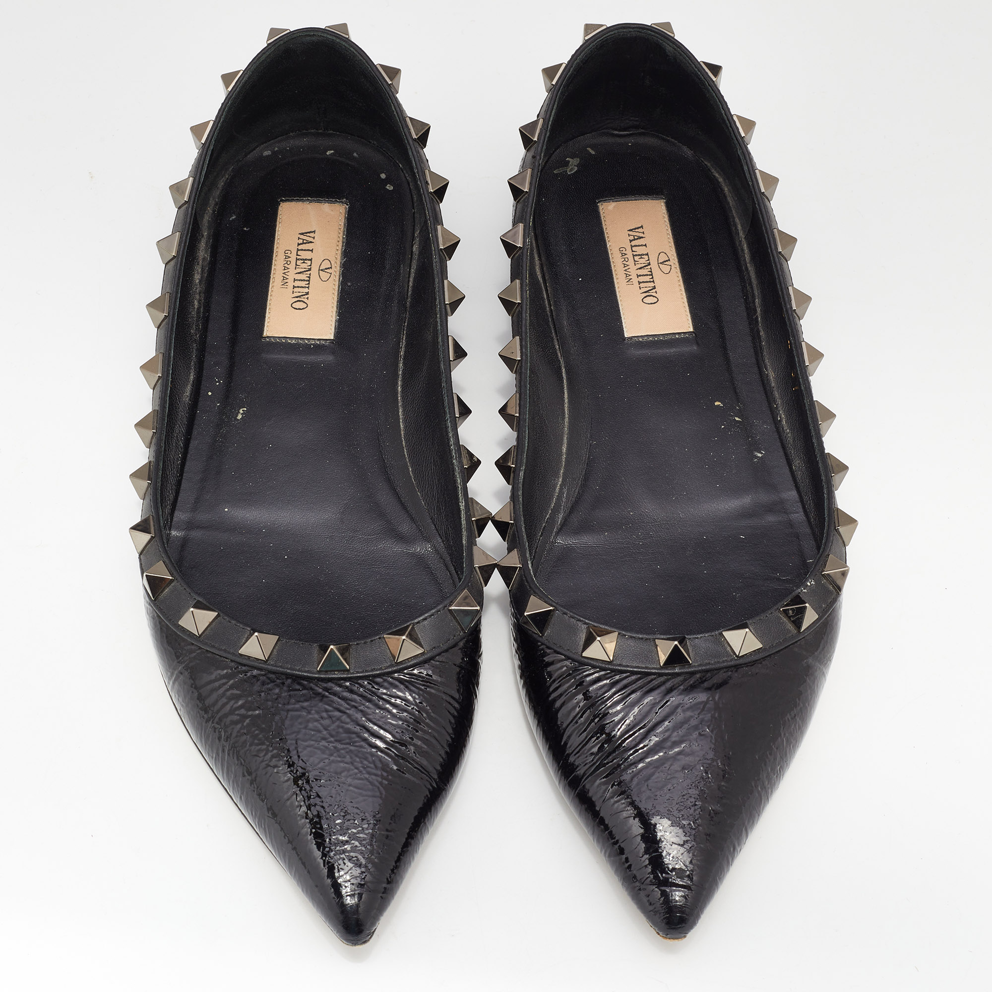 Valentino Black Patent Leather Rockstud Ballet Flats Size 37