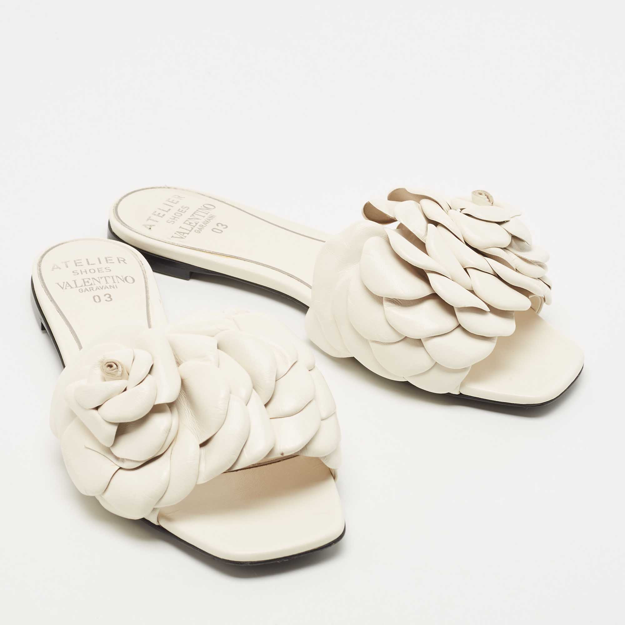 Valentino White Leather Atelier 03 Rose Edition Flat Slides Size 36