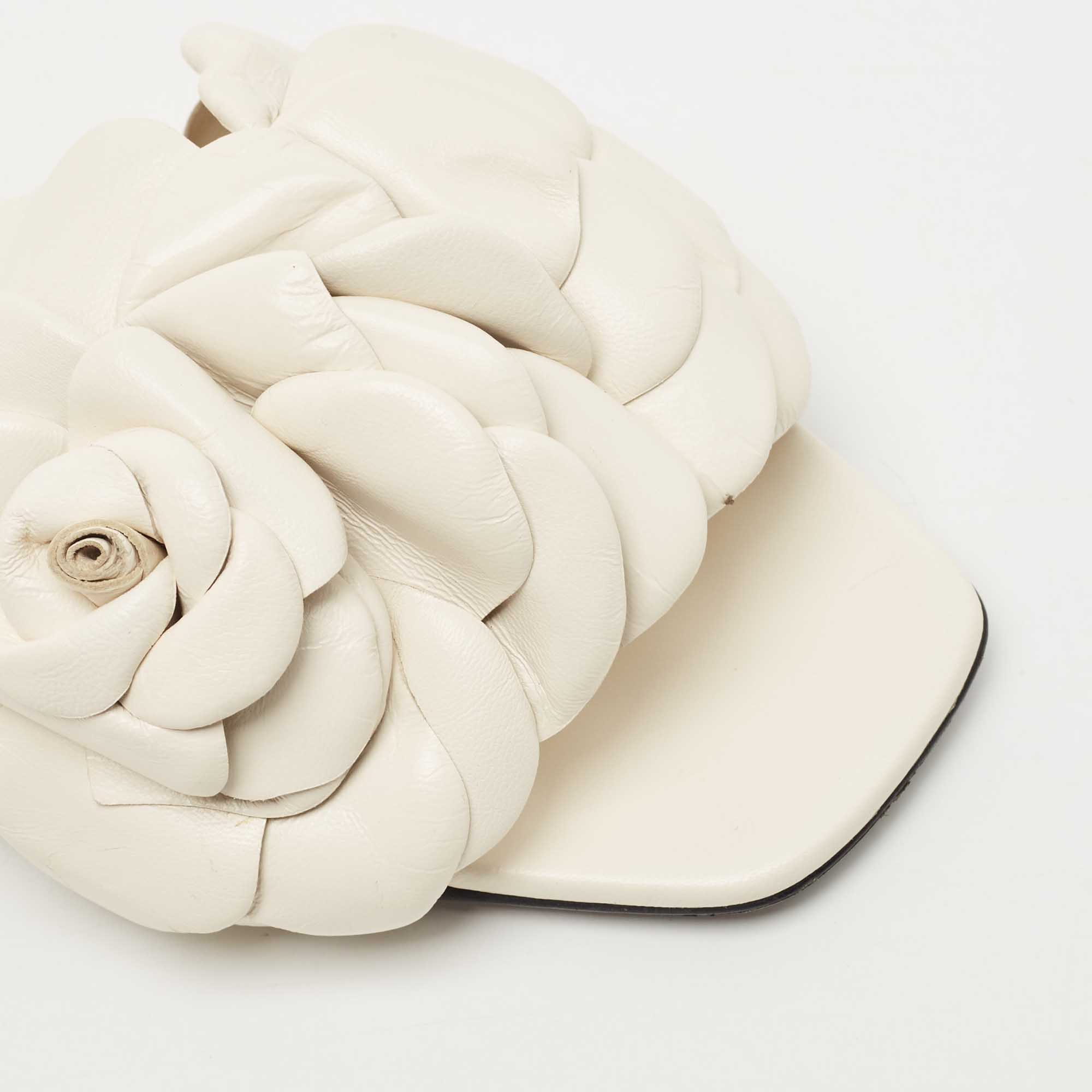 Valentino White Leather Atelier 03 Rose Edition Flat Slides Size 36