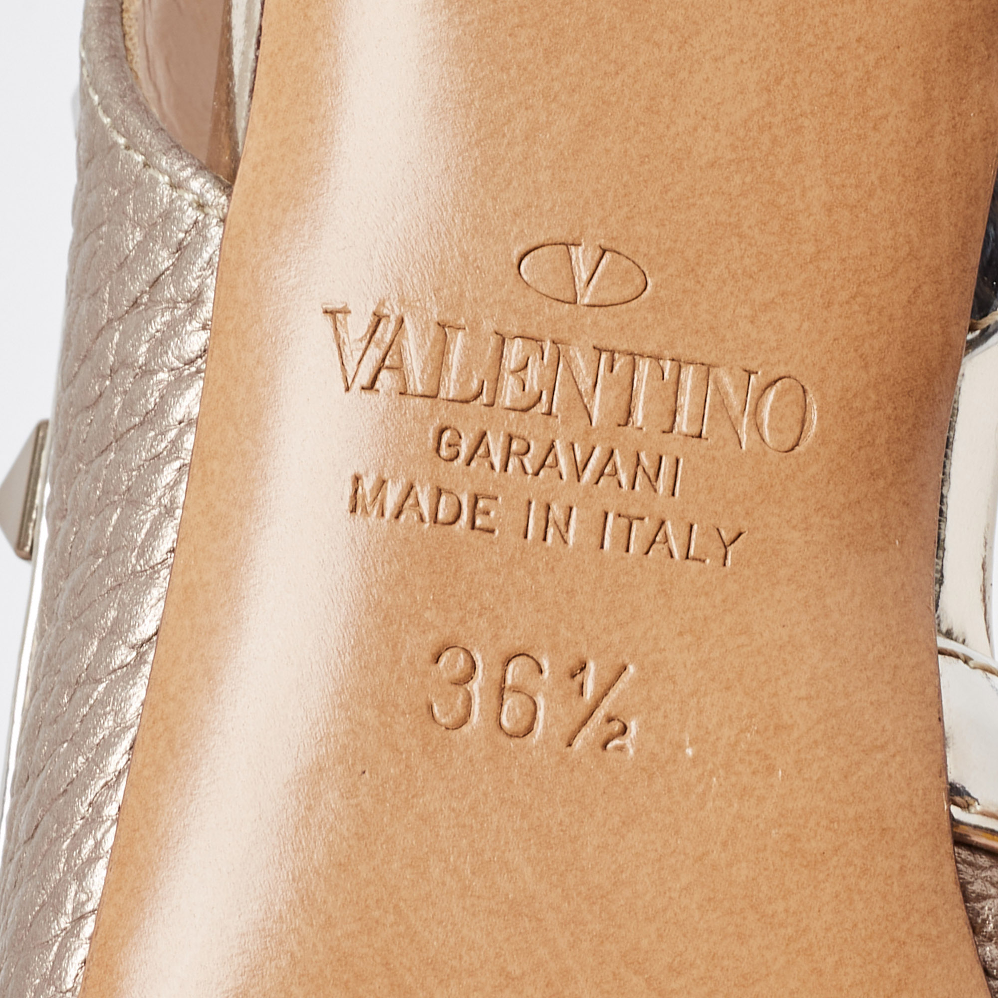 Valentino Metallic Leather Rockstud Slingback D'orsay Pumps Size 36.5