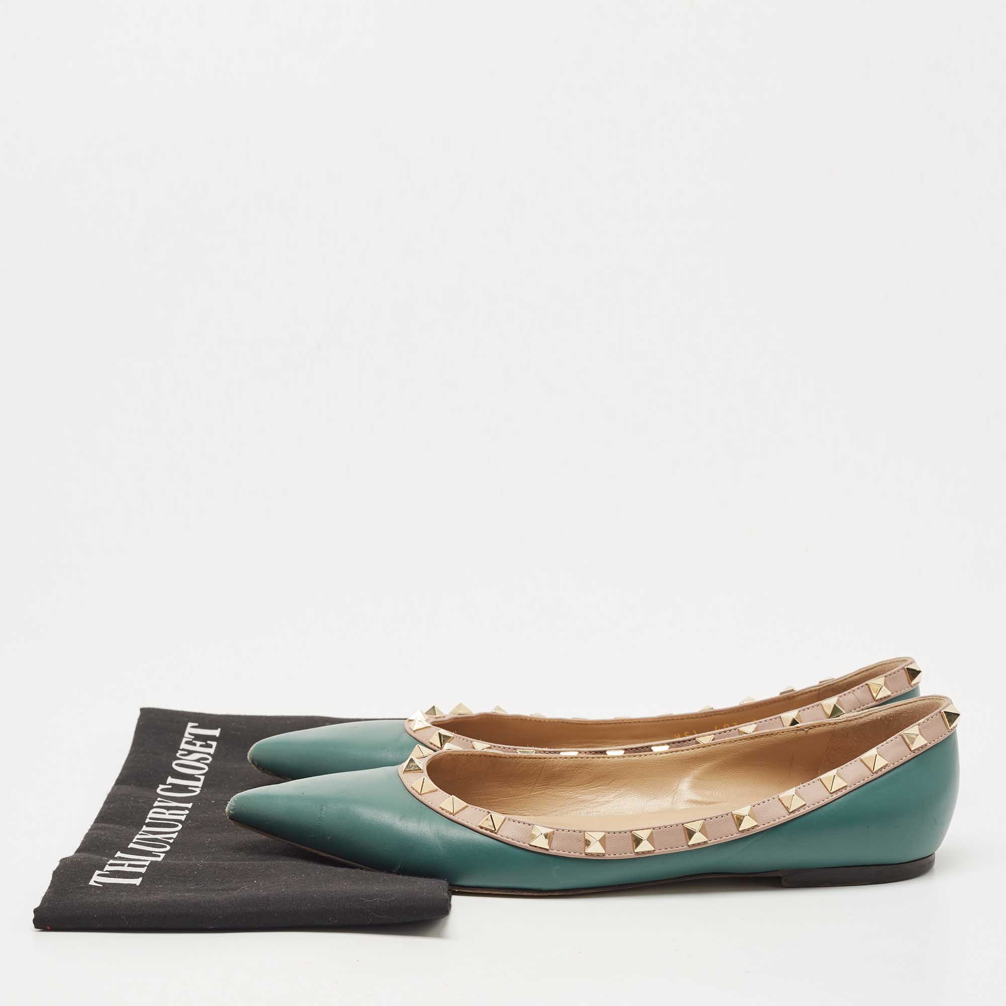 Valentino Green/Dusty Pink Leather Rockstud Ballet Flats Size 39.5