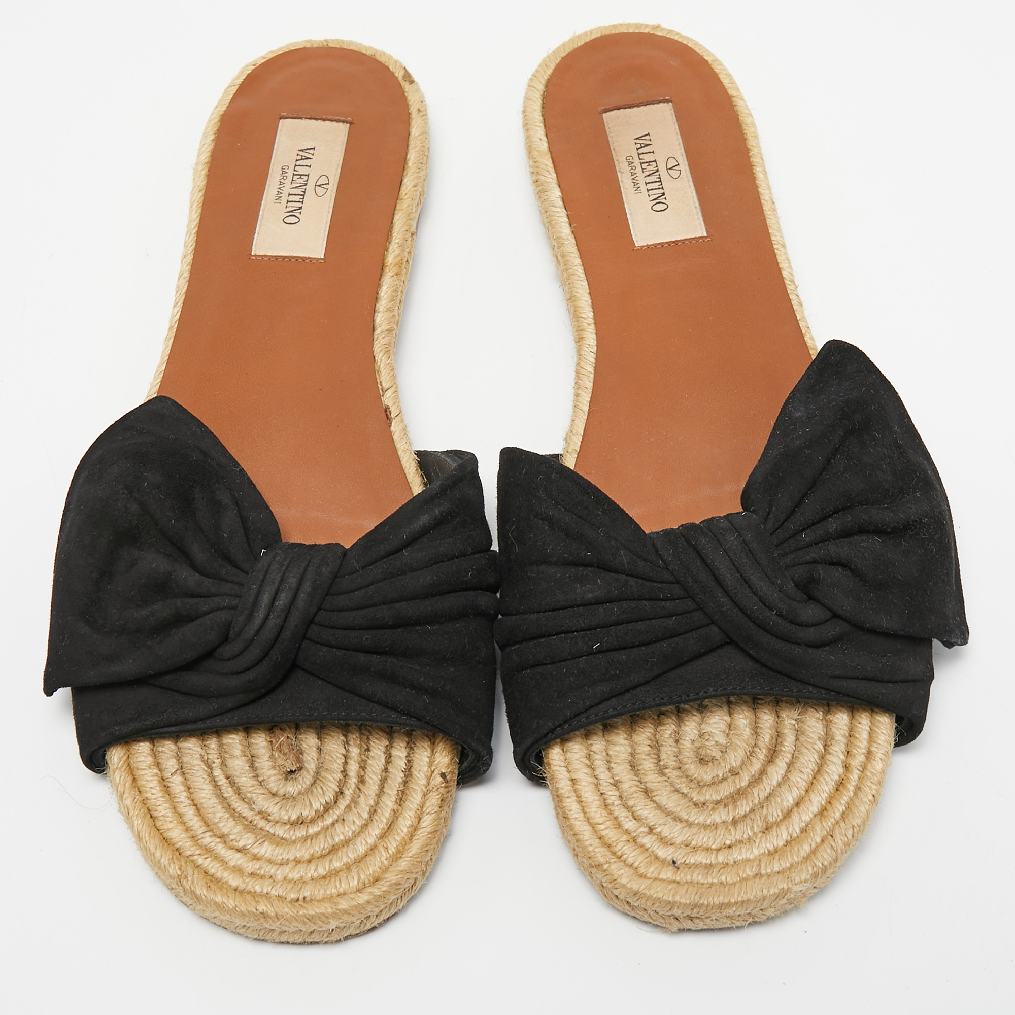 Valentino Black Suede Bow Slide Flats Size 39.5