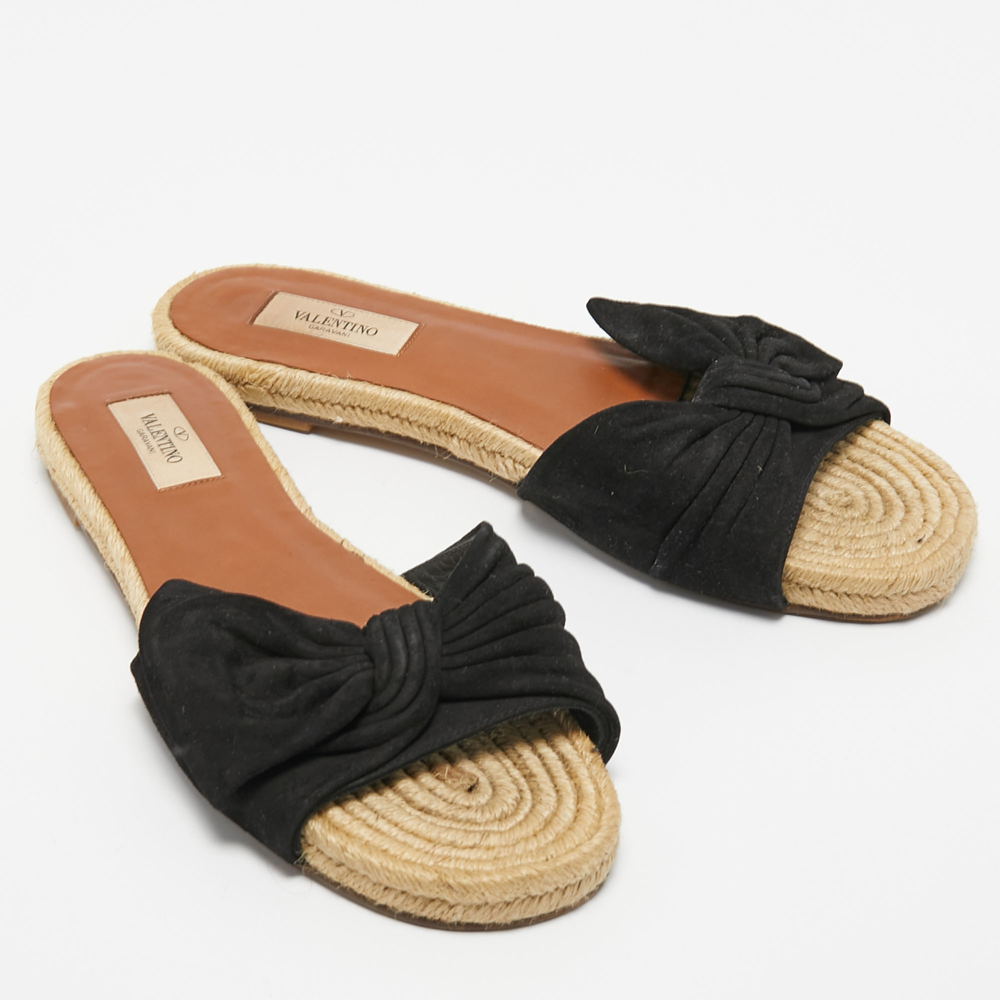 Valentino Black Suede Bow Slide Flats Size 39.5