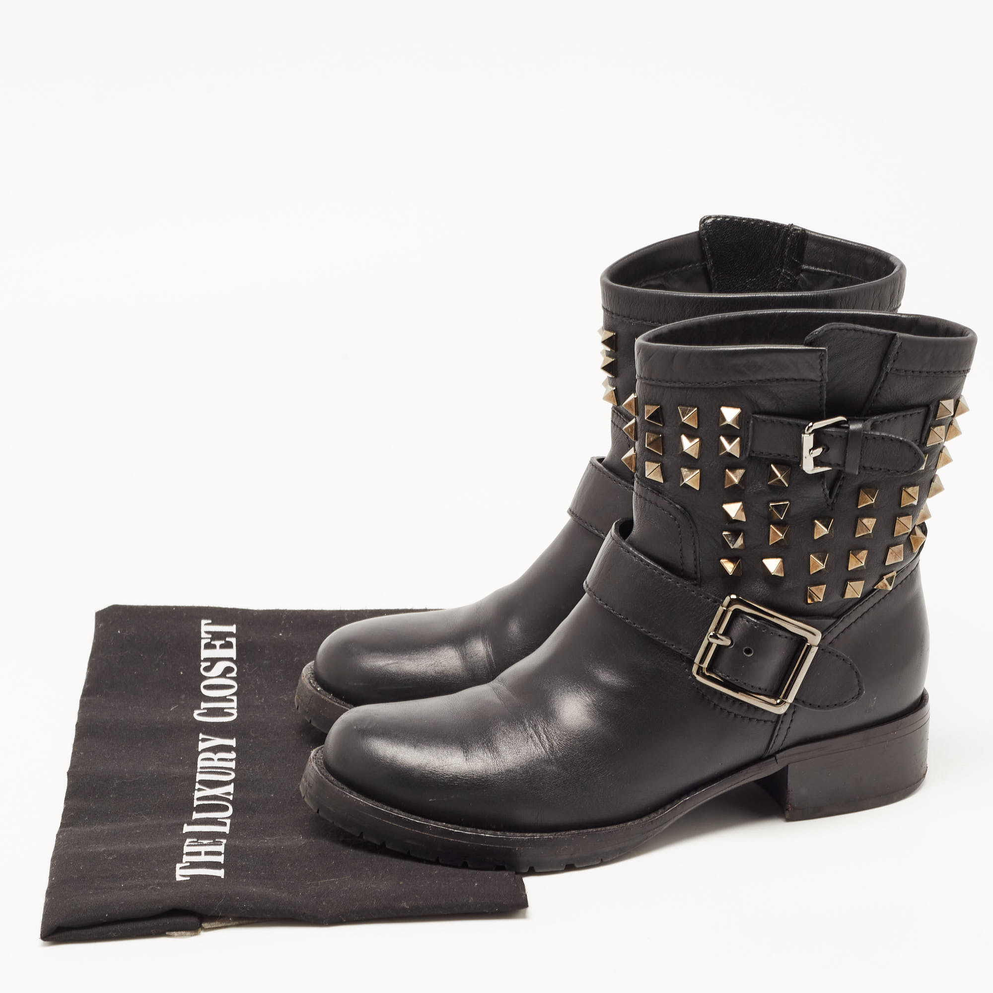 Valentino Black Leather Rockstud Ankle Boots Size 37