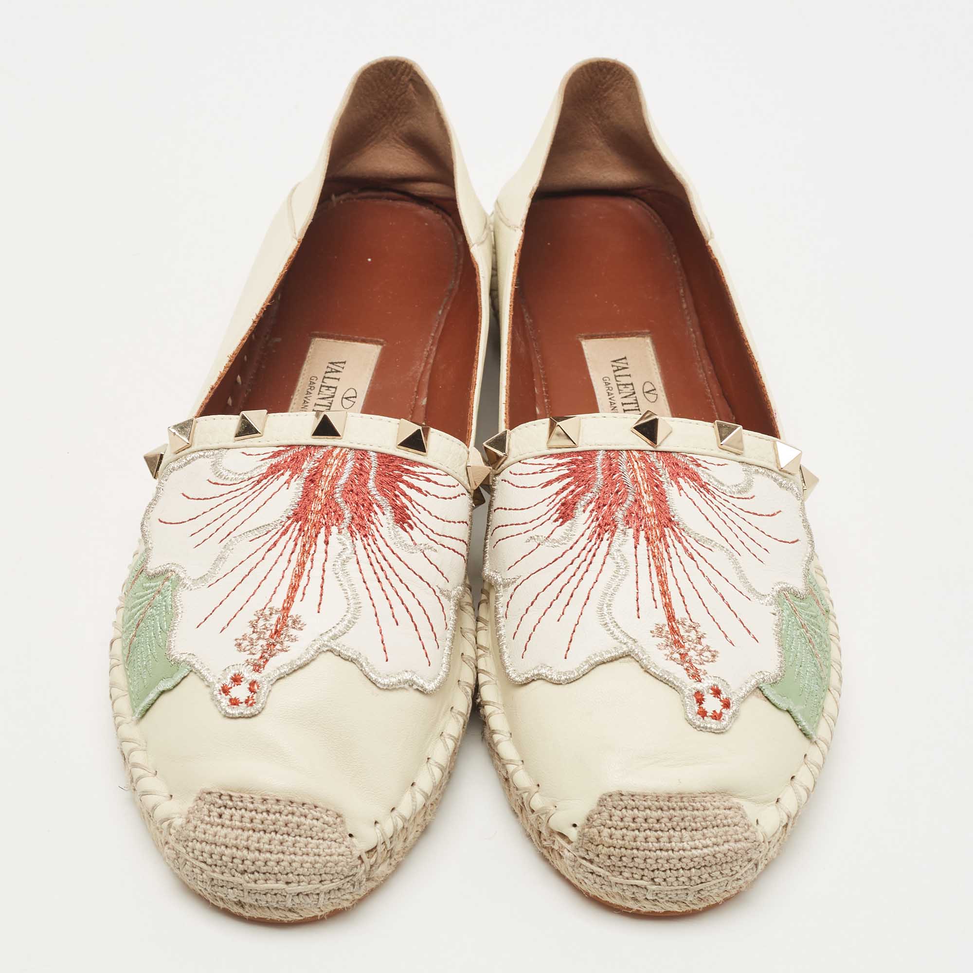 Valentino White Embroidered Leather Ballet Flats Size 38