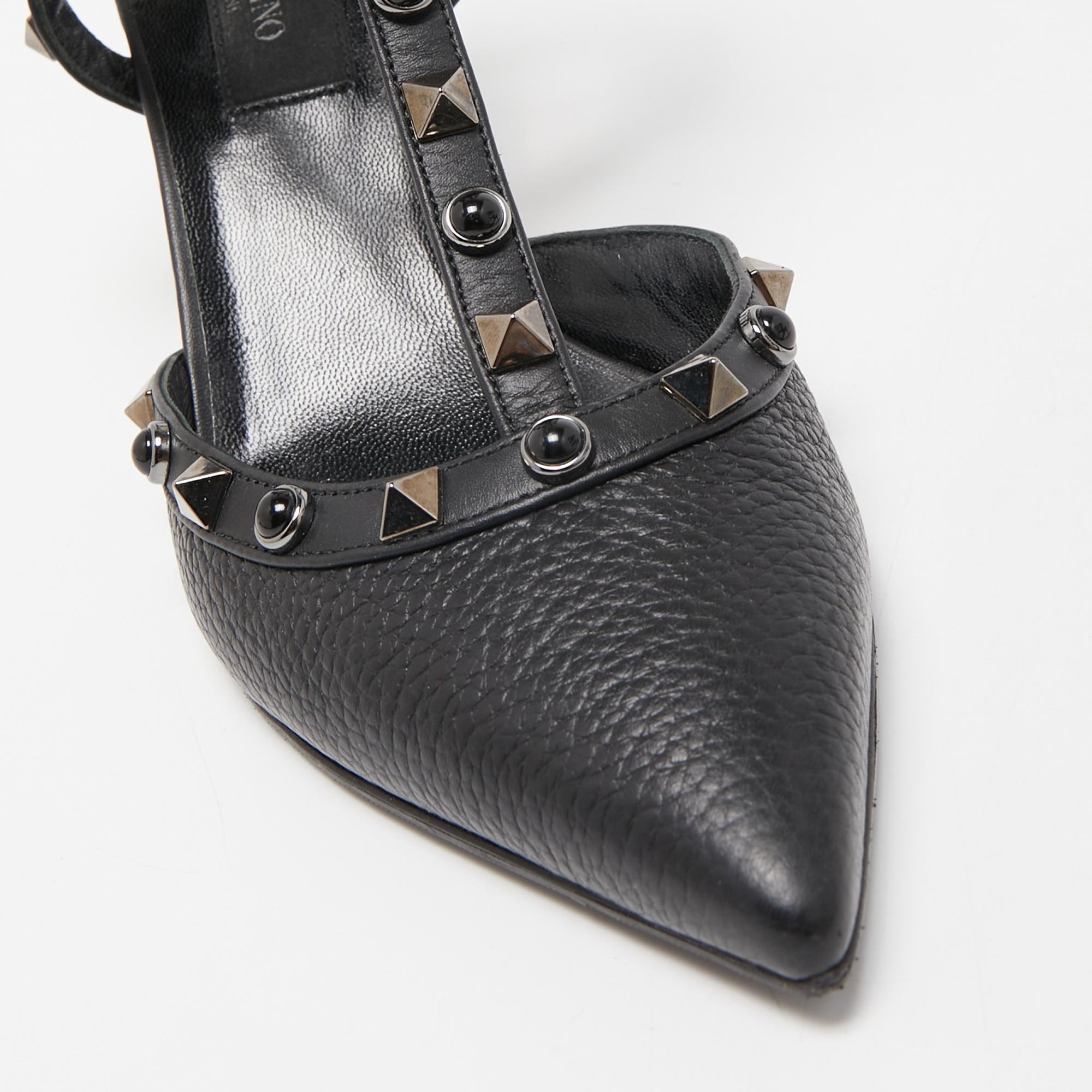 Valentino Black Leather Rockstud Ankle Strap Pumps Size 36