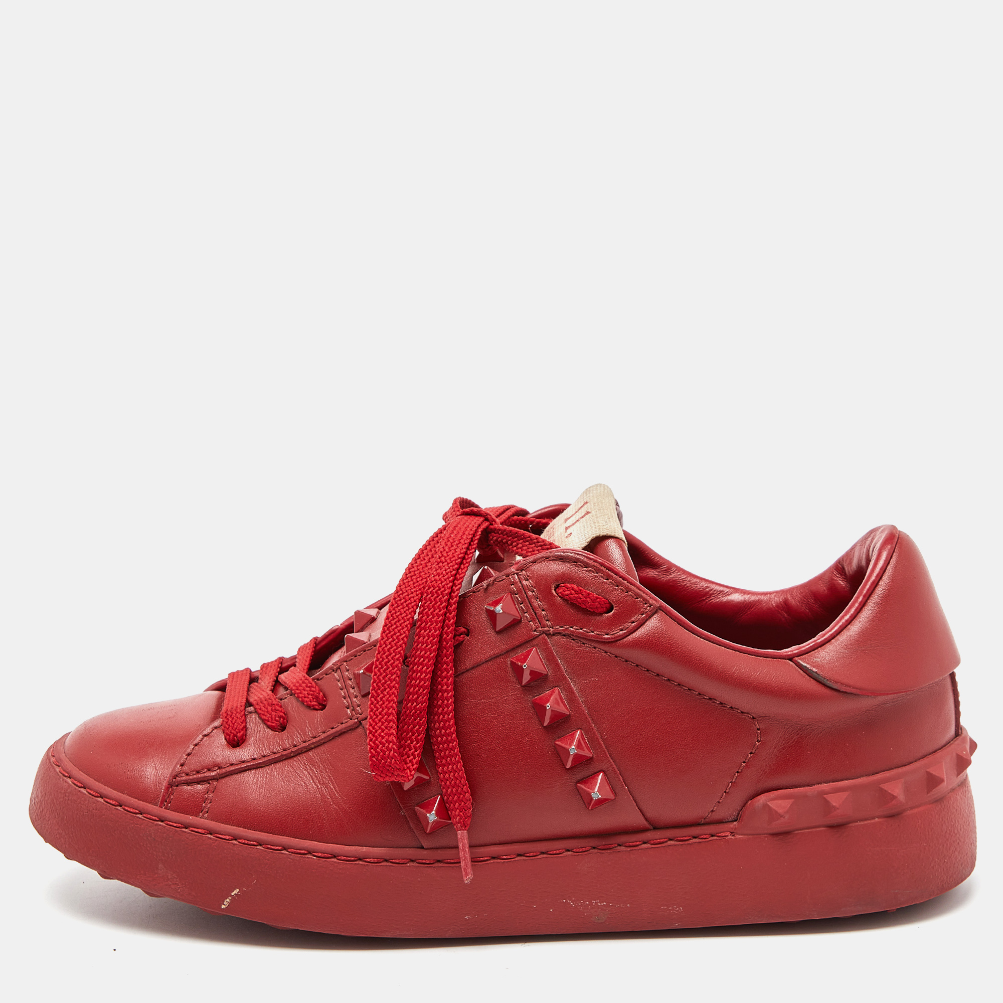 Valentino Red Leather Rockstud Untitled Sneakers Size 37