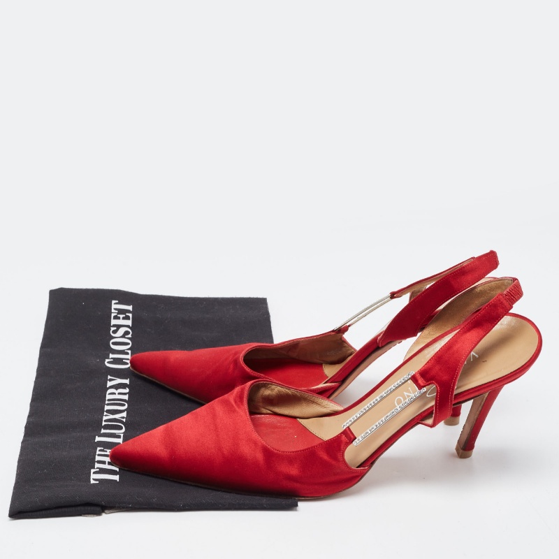 Valentino Red Satin Pointed Toe Slingback Pumps Size 39