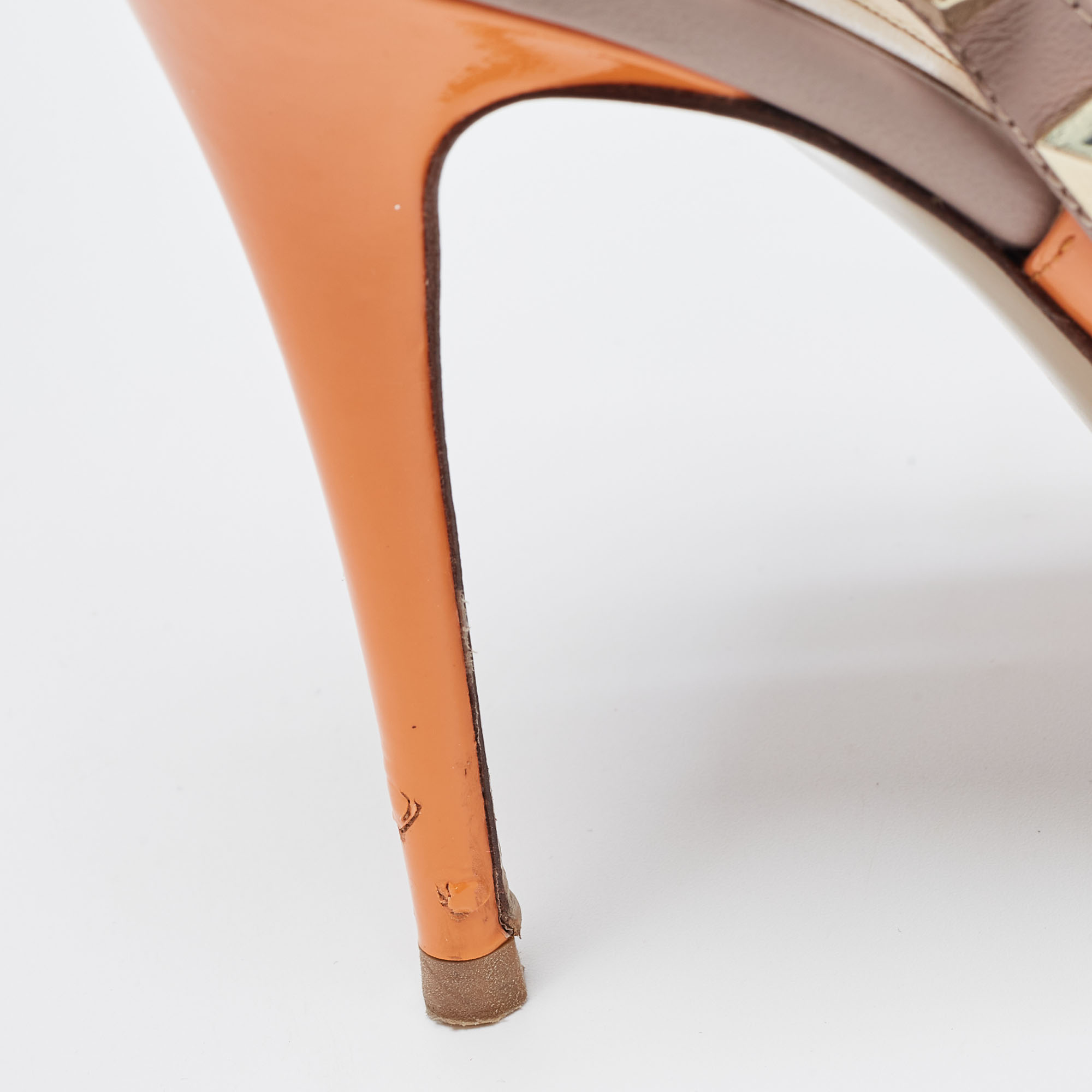 Valentino Orange Patent Leather Rockstud Strappy Pointed Toe Pumps Size 40