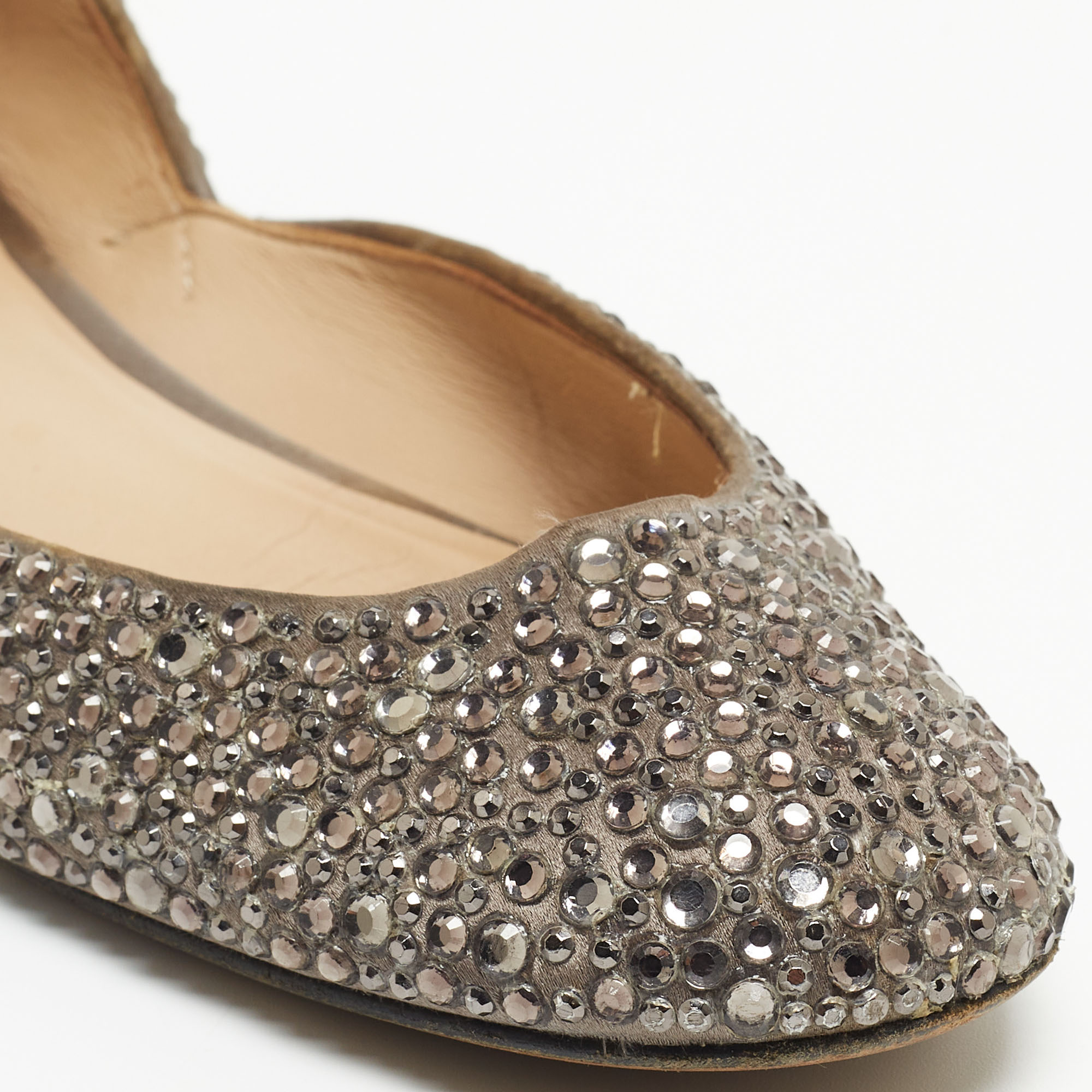 Valentino Grey Satin Crystal Embellished Ballet Flats Size 37.5
