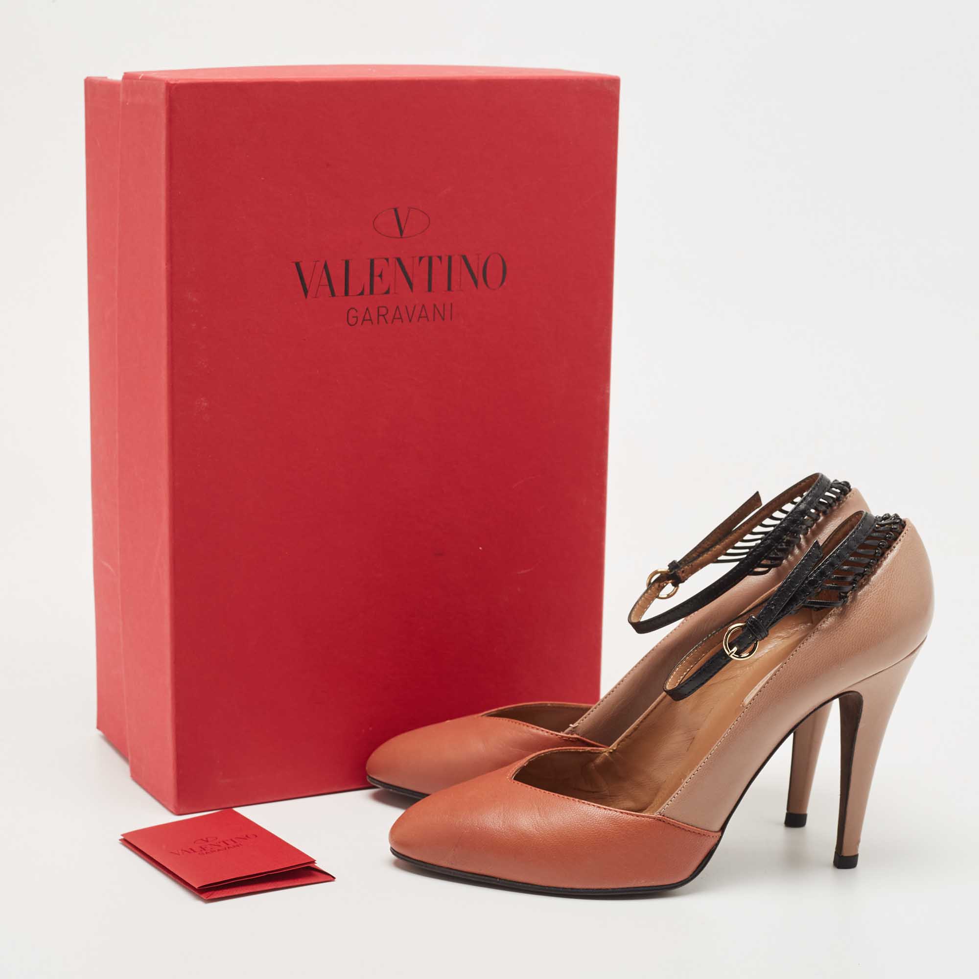 Valentino Beige/Black Leather Ankle Strap Pumps Size 37