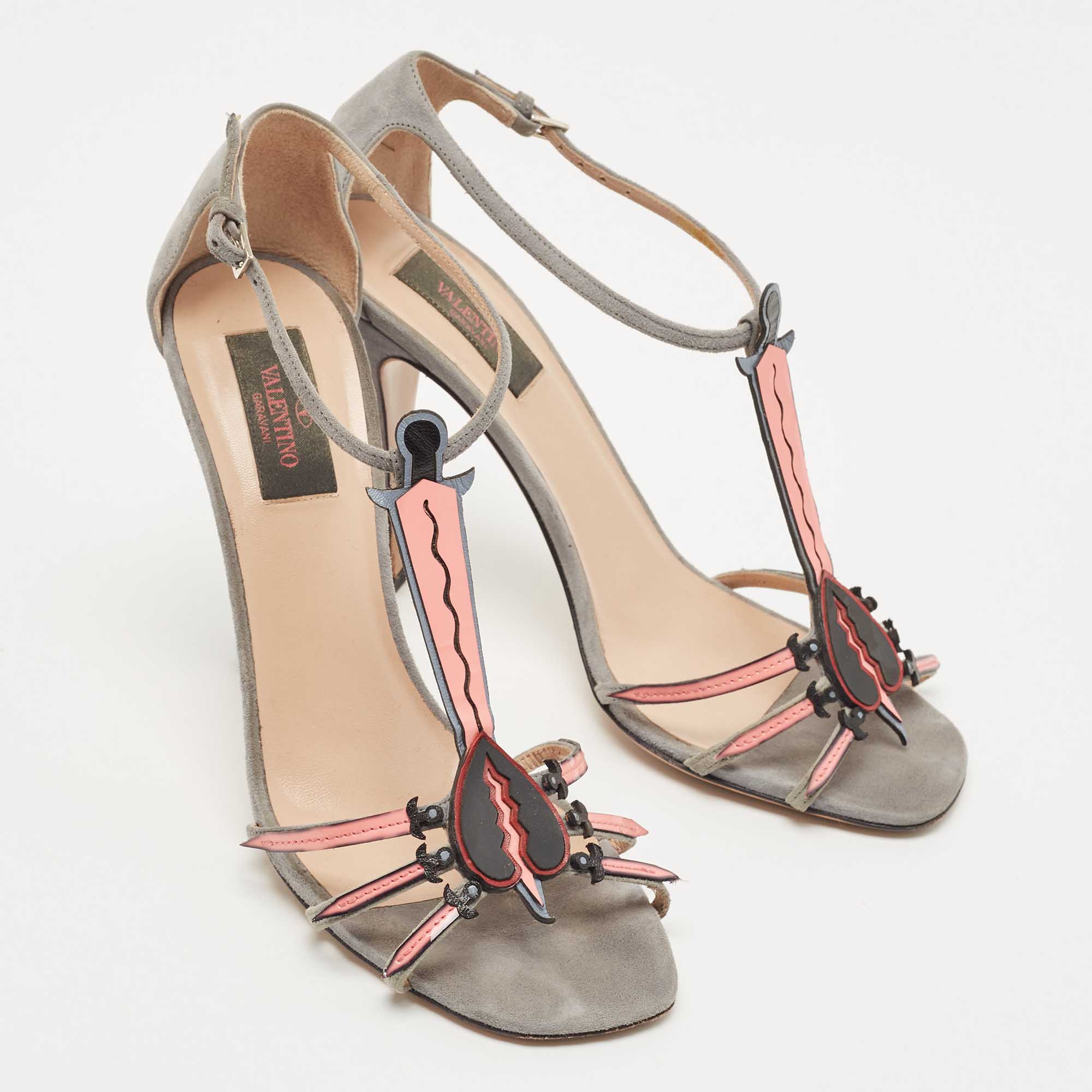 Valentino Tricolor Suede And Patent Leather Broken Heart Ankle Strap Sandals Size 39