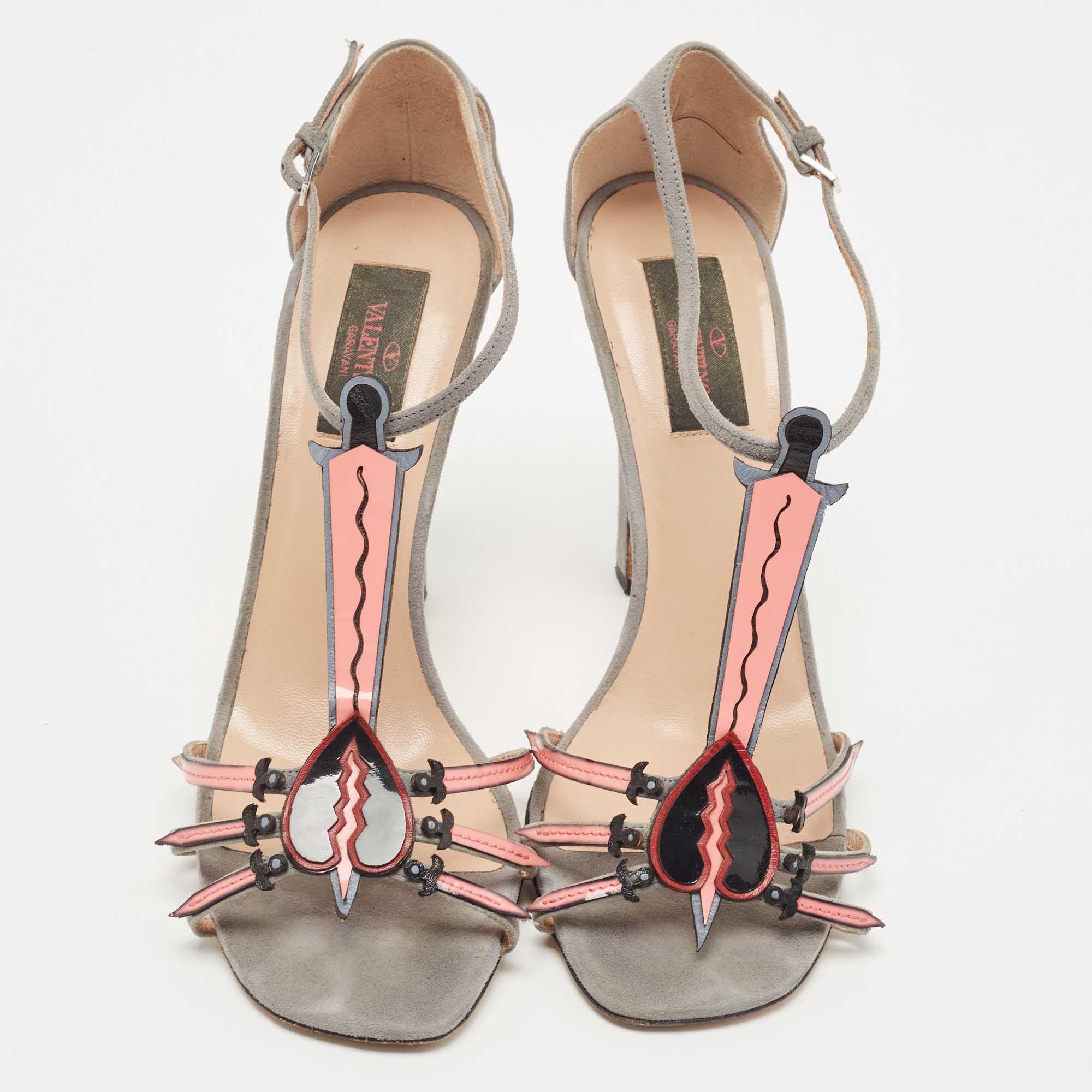 Valentino Tricolor Suede And Patent Leather Broken Heart Ankle Strap Sandals Size 39
