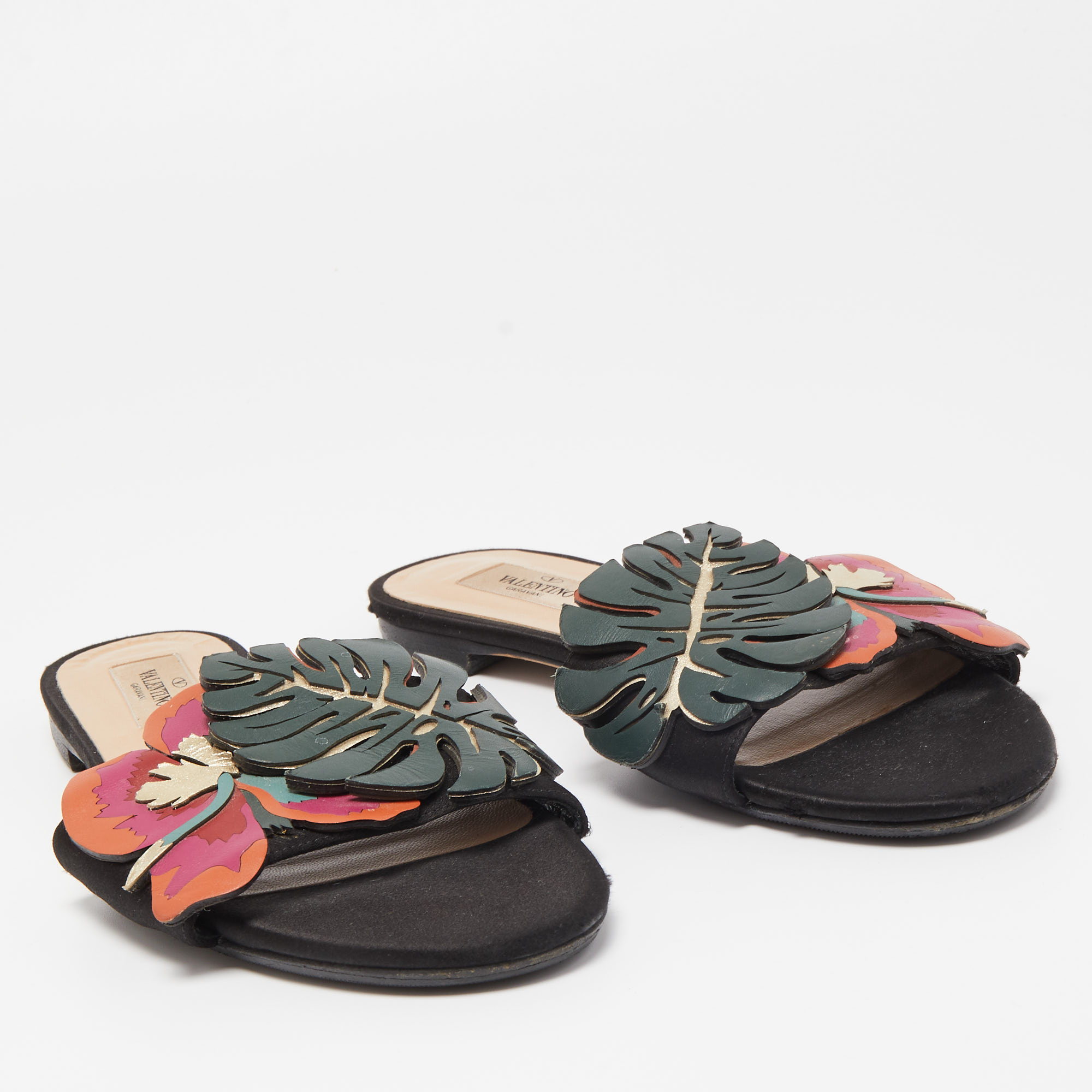 Valentino Multicolor Leather Tropical Dream Flat Slides Size 38