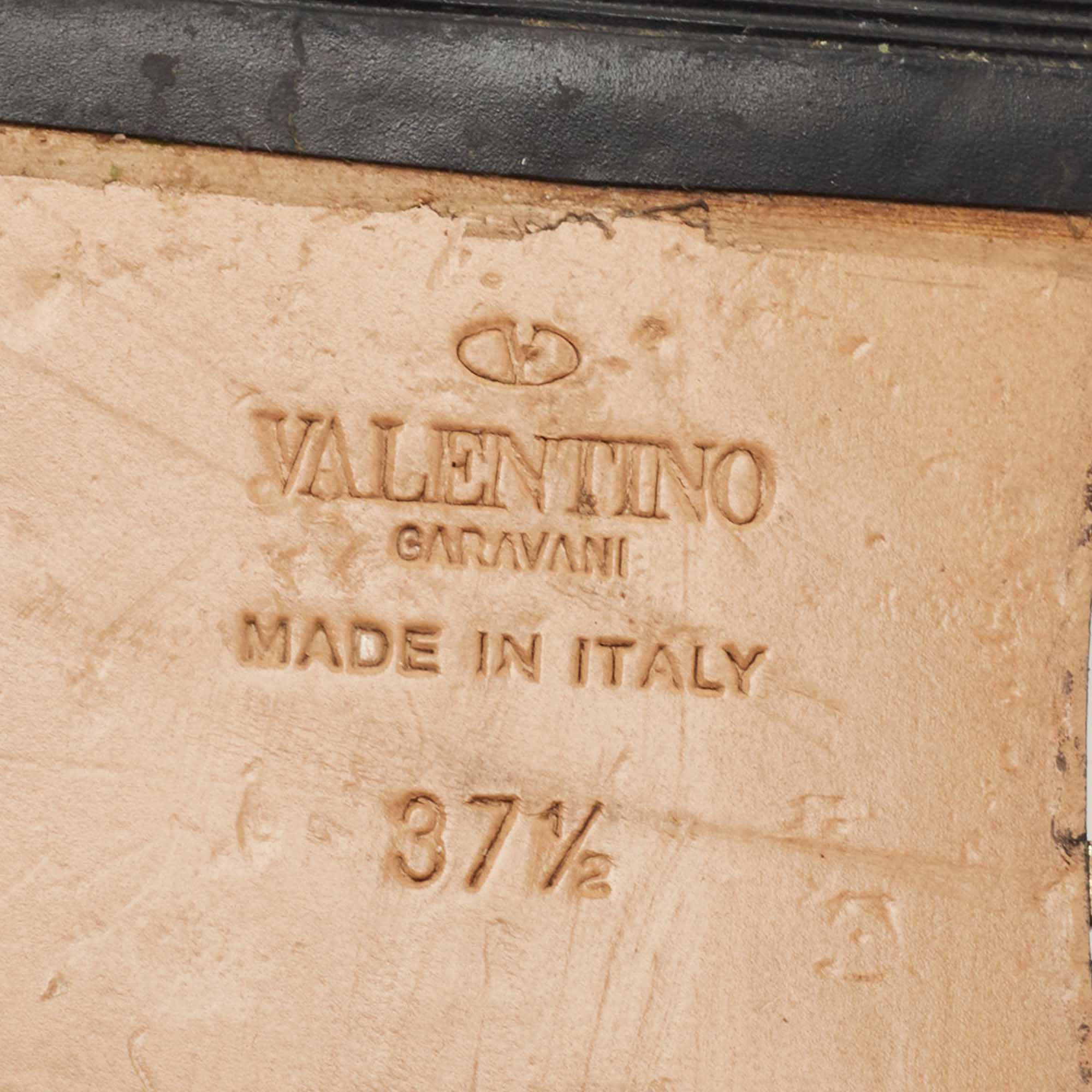 Valentino Black Leather Soul Rockstud Flat Slides Size 37.5