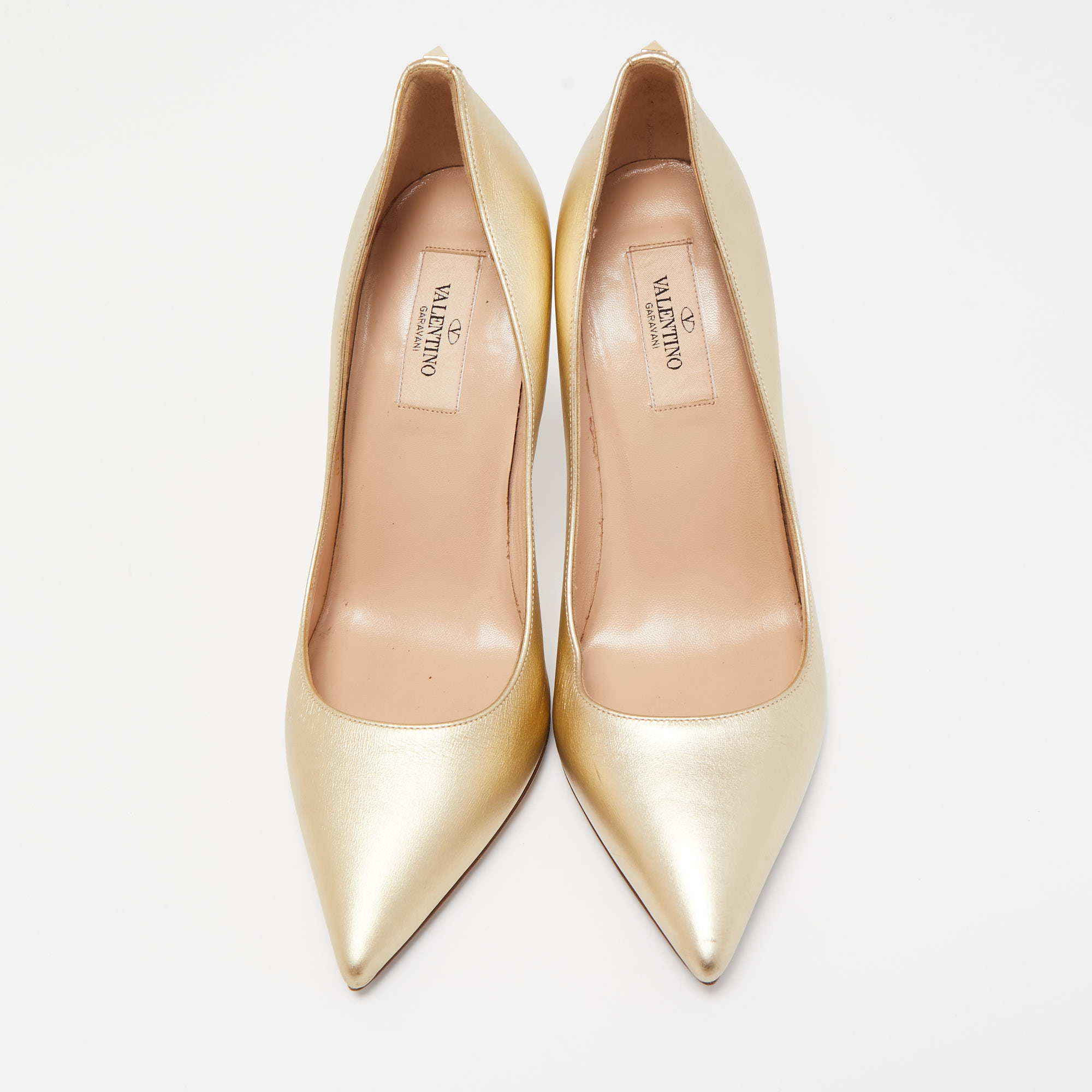 Valentino Gold Leather Pointed Toe Pumps Size 37