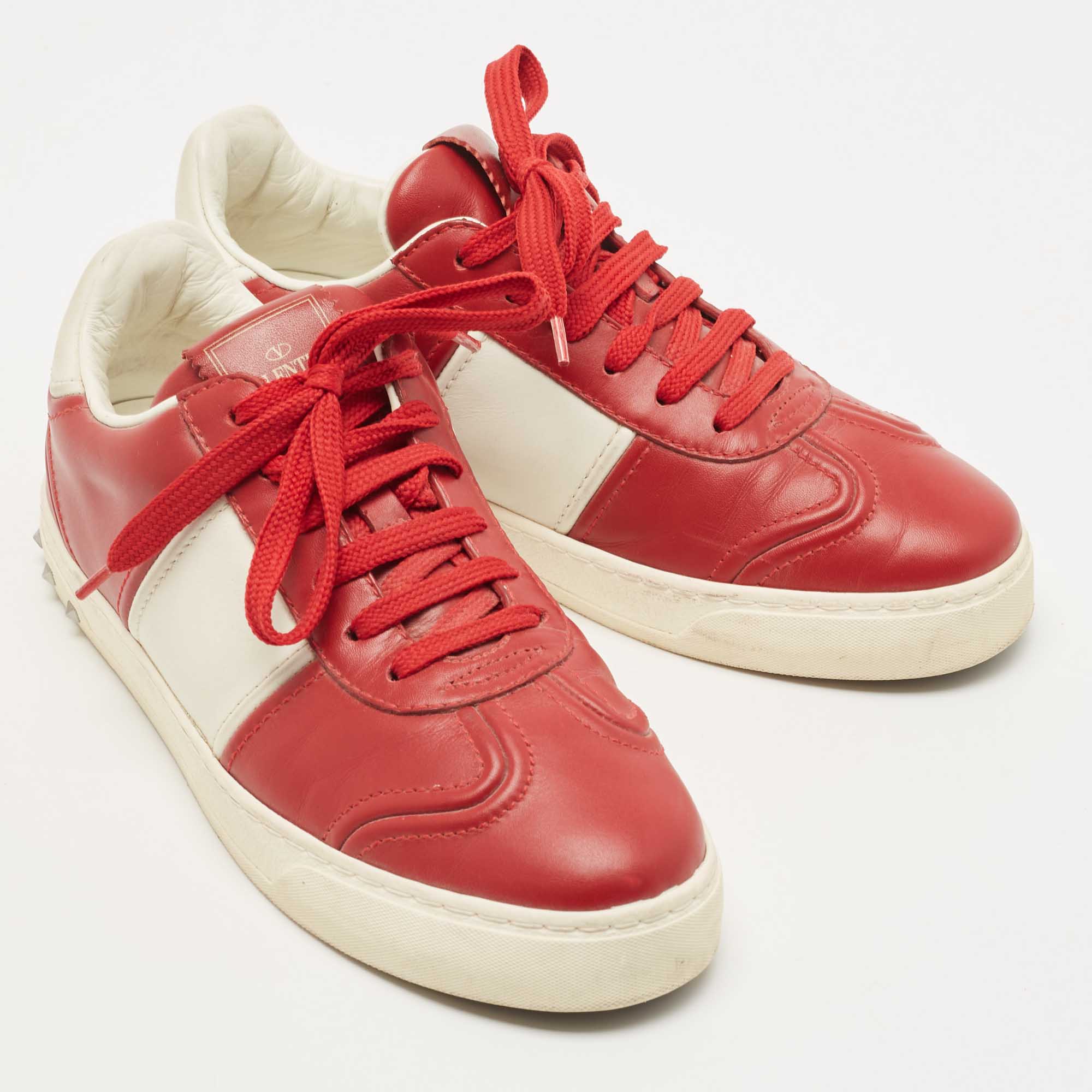 Valentino Red Leather Fly Crew Low Top Sneakers Size 38.5