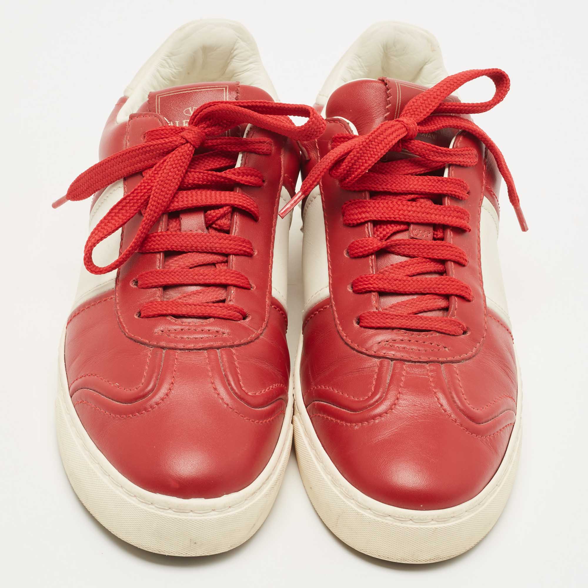 Valentino Red Leather Fly Crew Low Top Sneakers Size 38.5