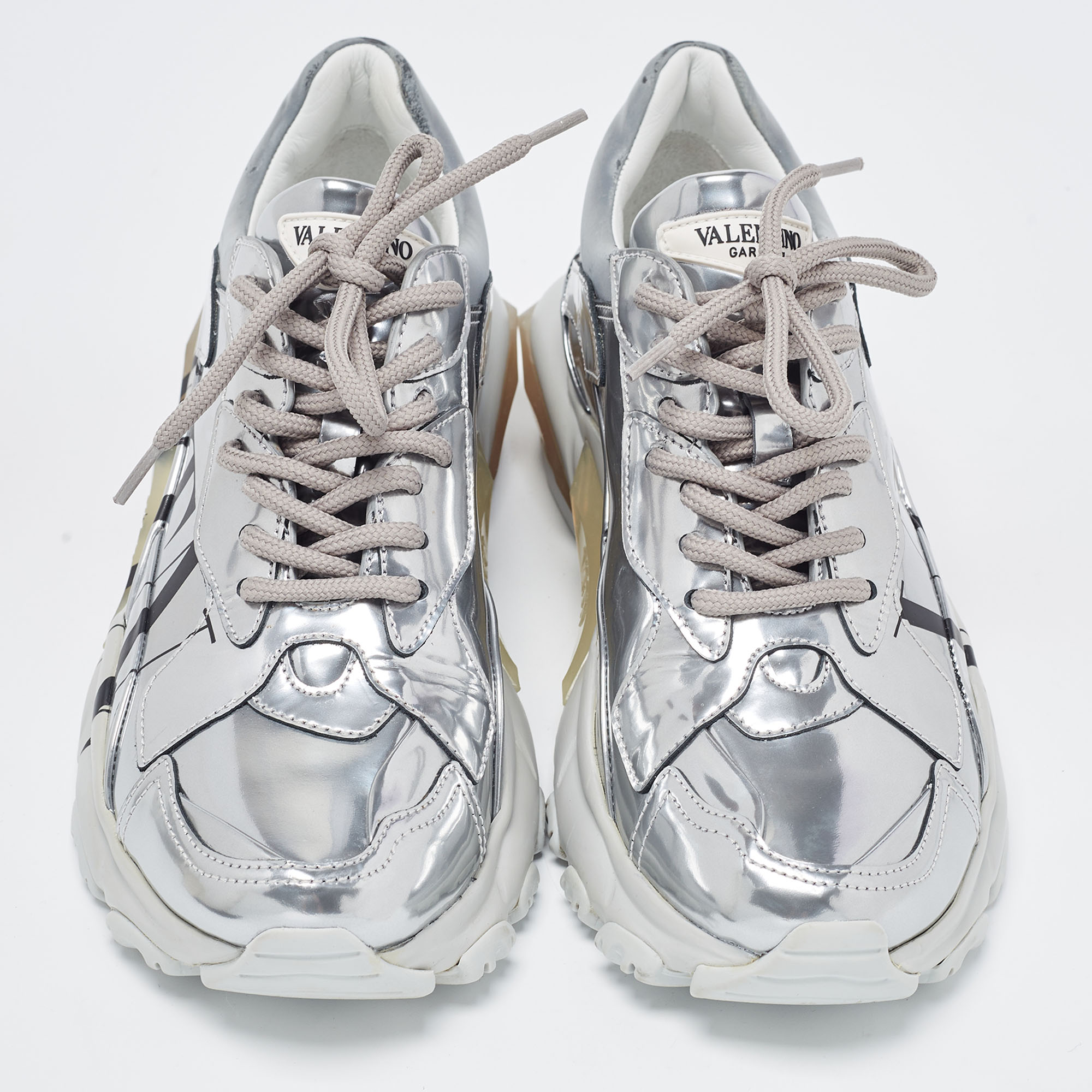 Valentino Silver Leather VLTN Bounce Sneakers Size 37.5