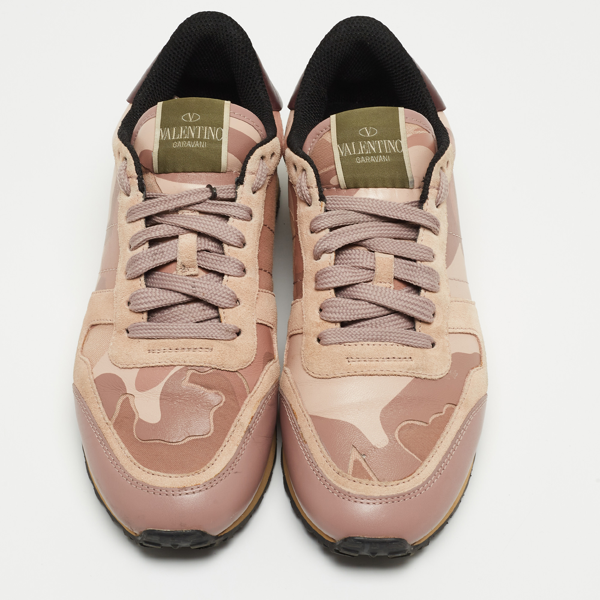 Valentino Pink Camo Print Leather And Canvas Rockrunner Sneakers Size 37