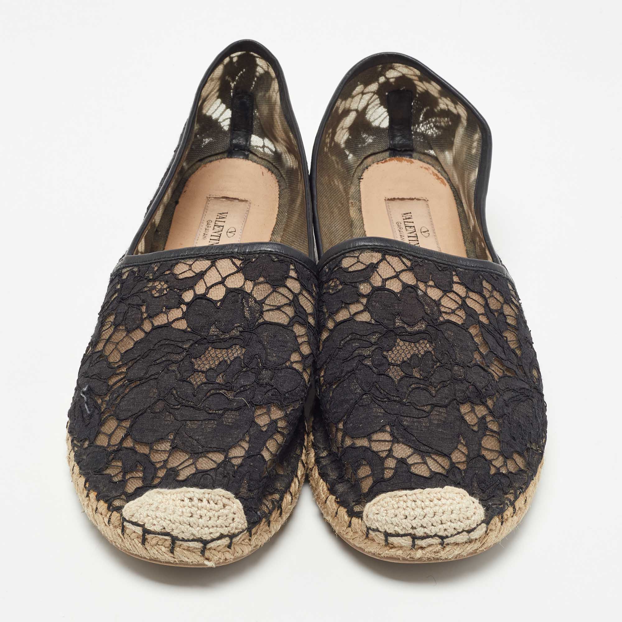 Valentino Black Mesh And Lace Espadrille Flats Size 40