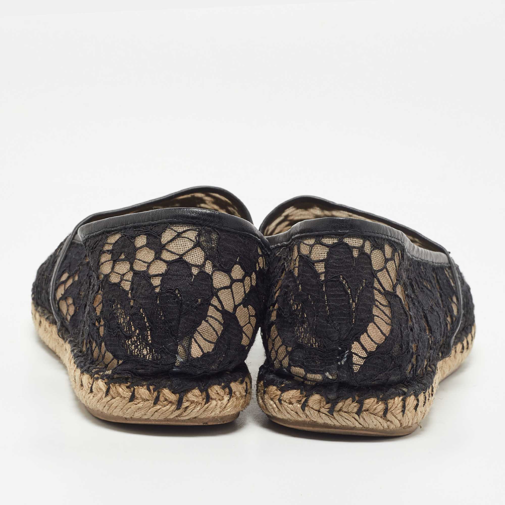 Valentino Black Mesh And Lace Espadrille Flats Size 40