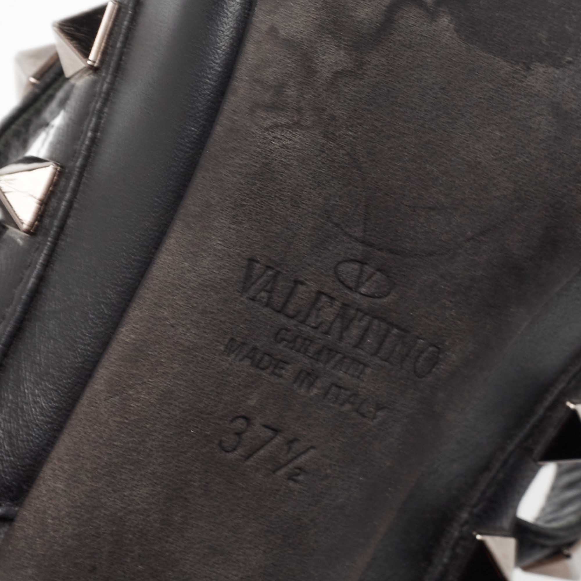 Valentino Black Leather Rockstud Ankle Strap Pumps Size 37.5